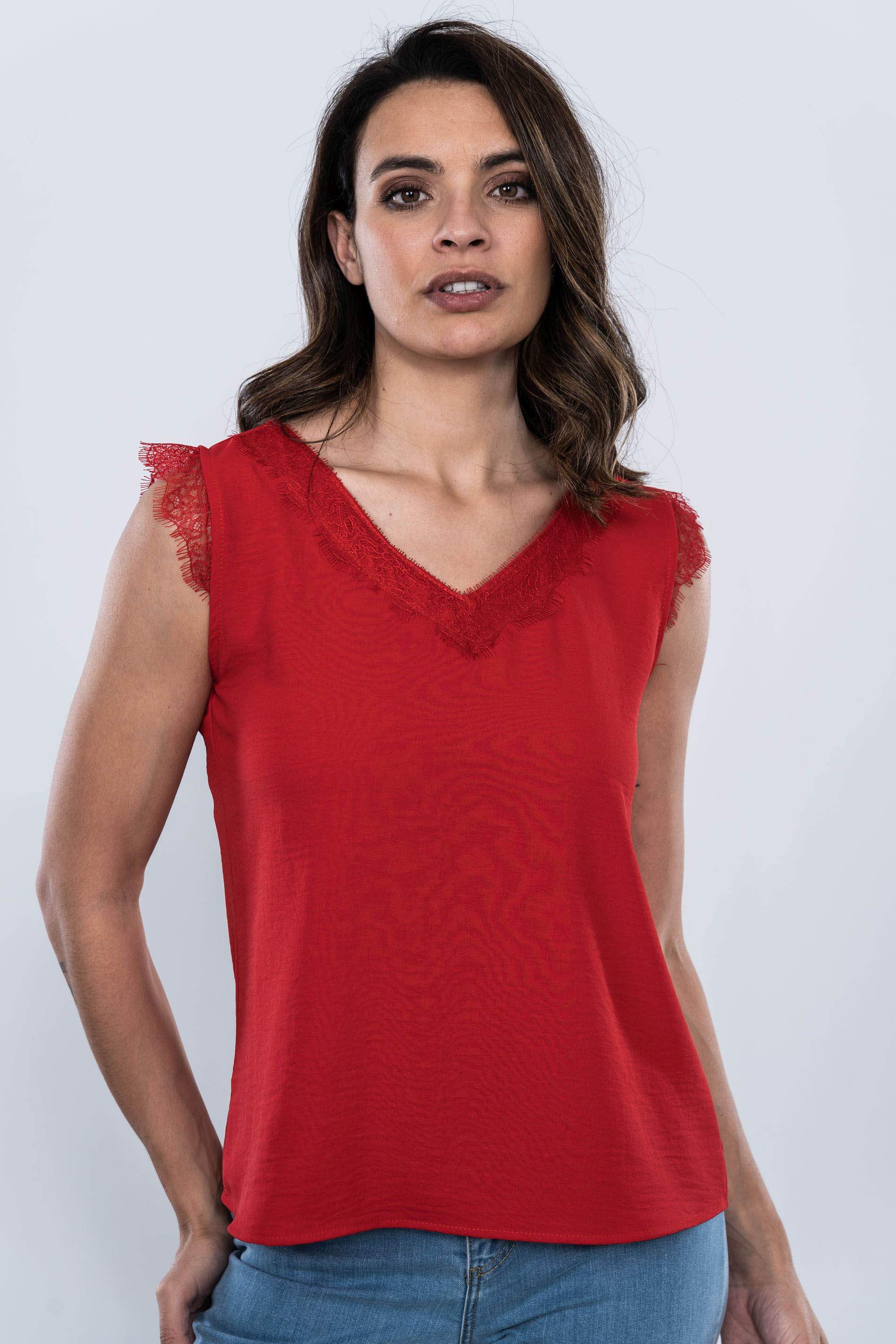 BLUSA COMBINADA ENCAJE ROJO