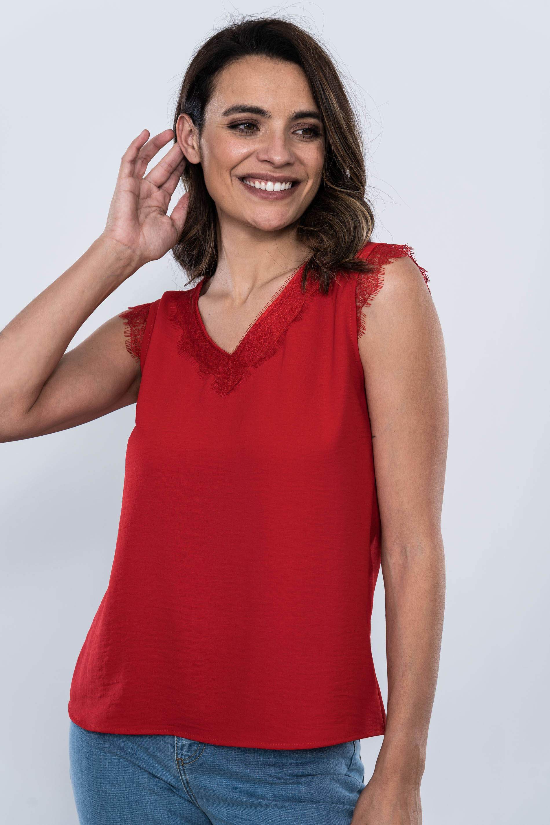 BLUSA COMBINADA ENCAJE ROJO