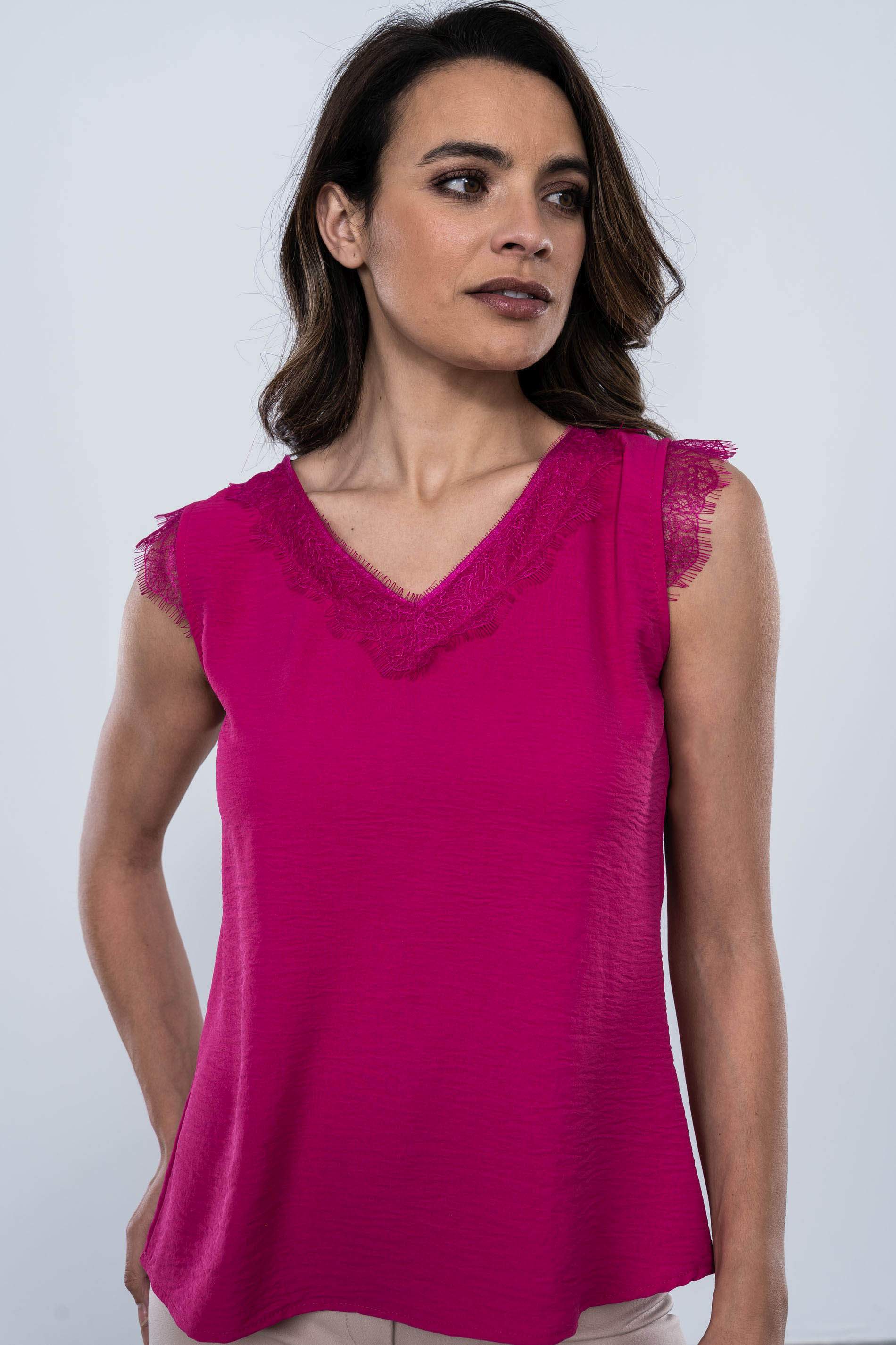 BLUSA COMBINADA ENCAJE FUCSIA