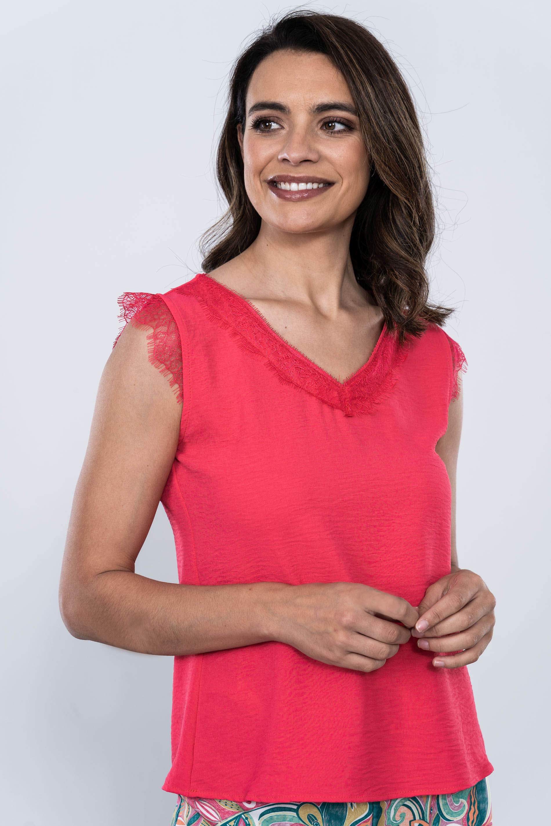 BLUSA COMBINADA ENCAJE CORAL