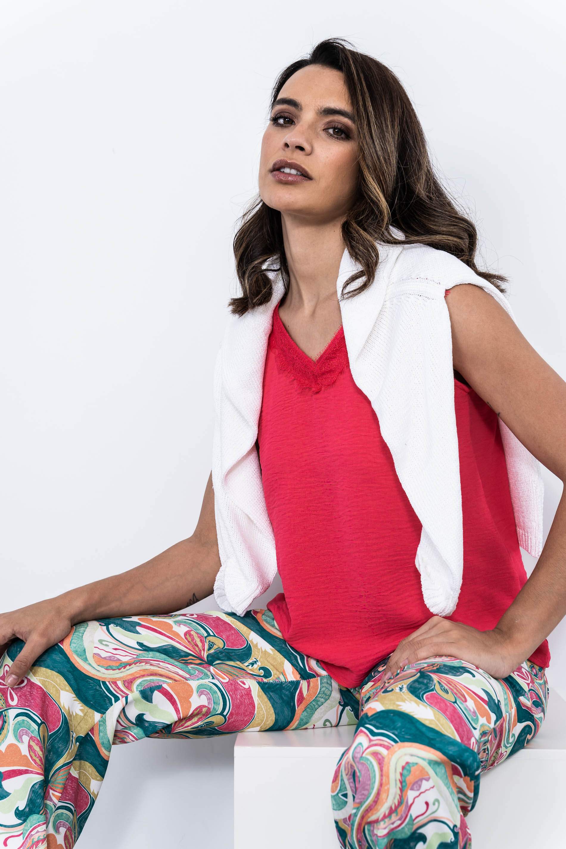 BLUSA COMBINADA ENCAJE CORAL