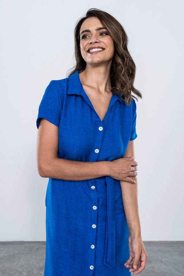 VESTIDO CUELLO PICO CAMISERO TINTA M CORTA