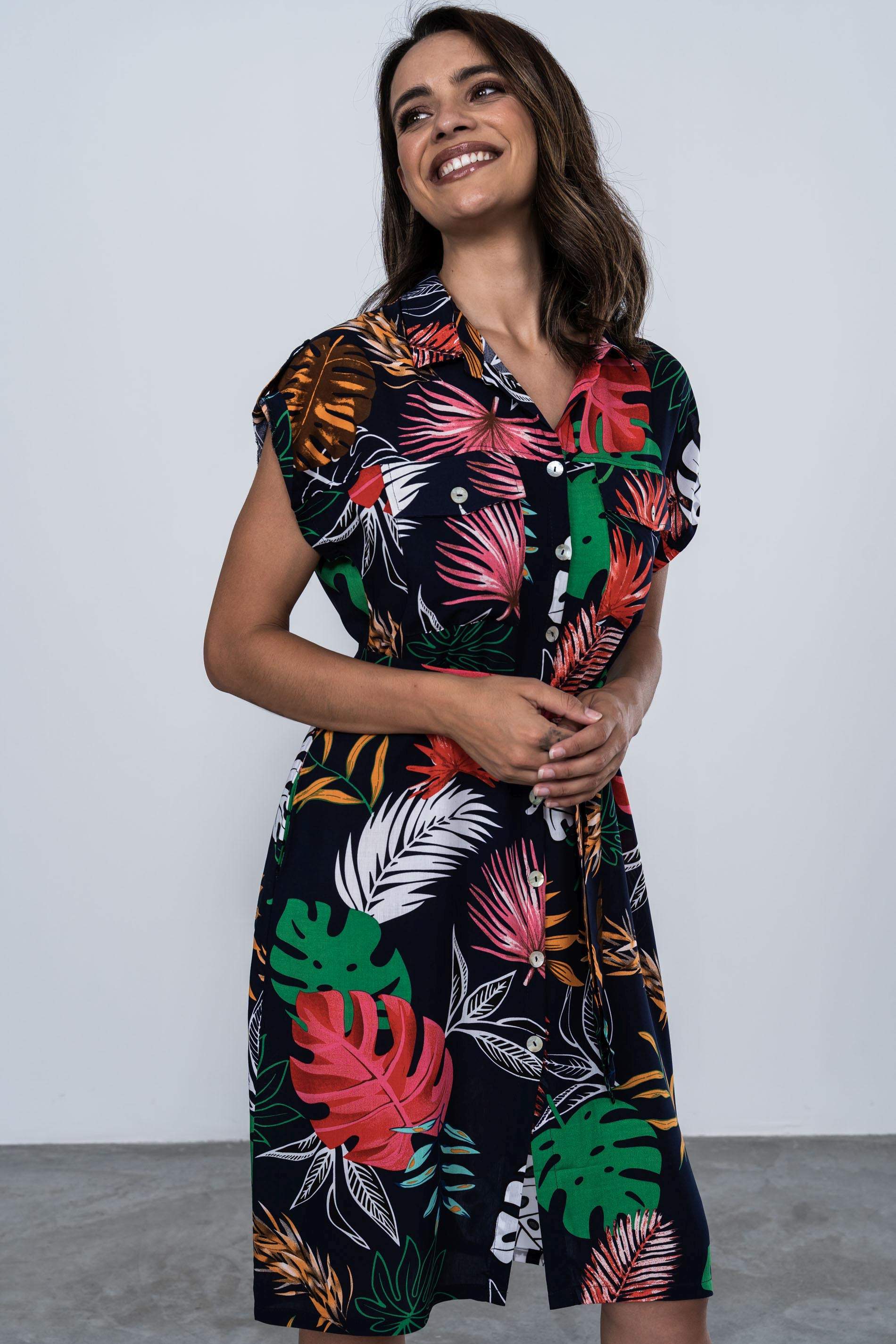 VESTIDO ESTAMPADO HOJAS 