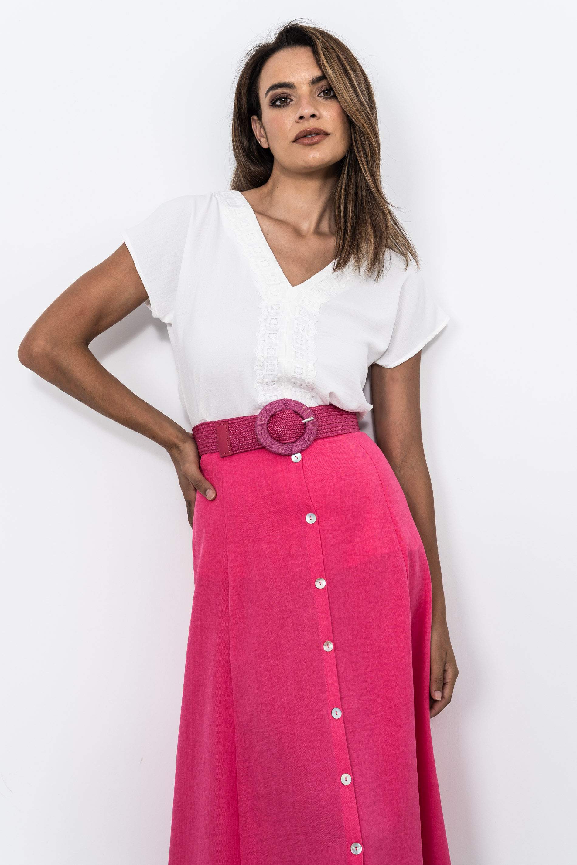 FALDA ENVASE BOTONES FUCSIA