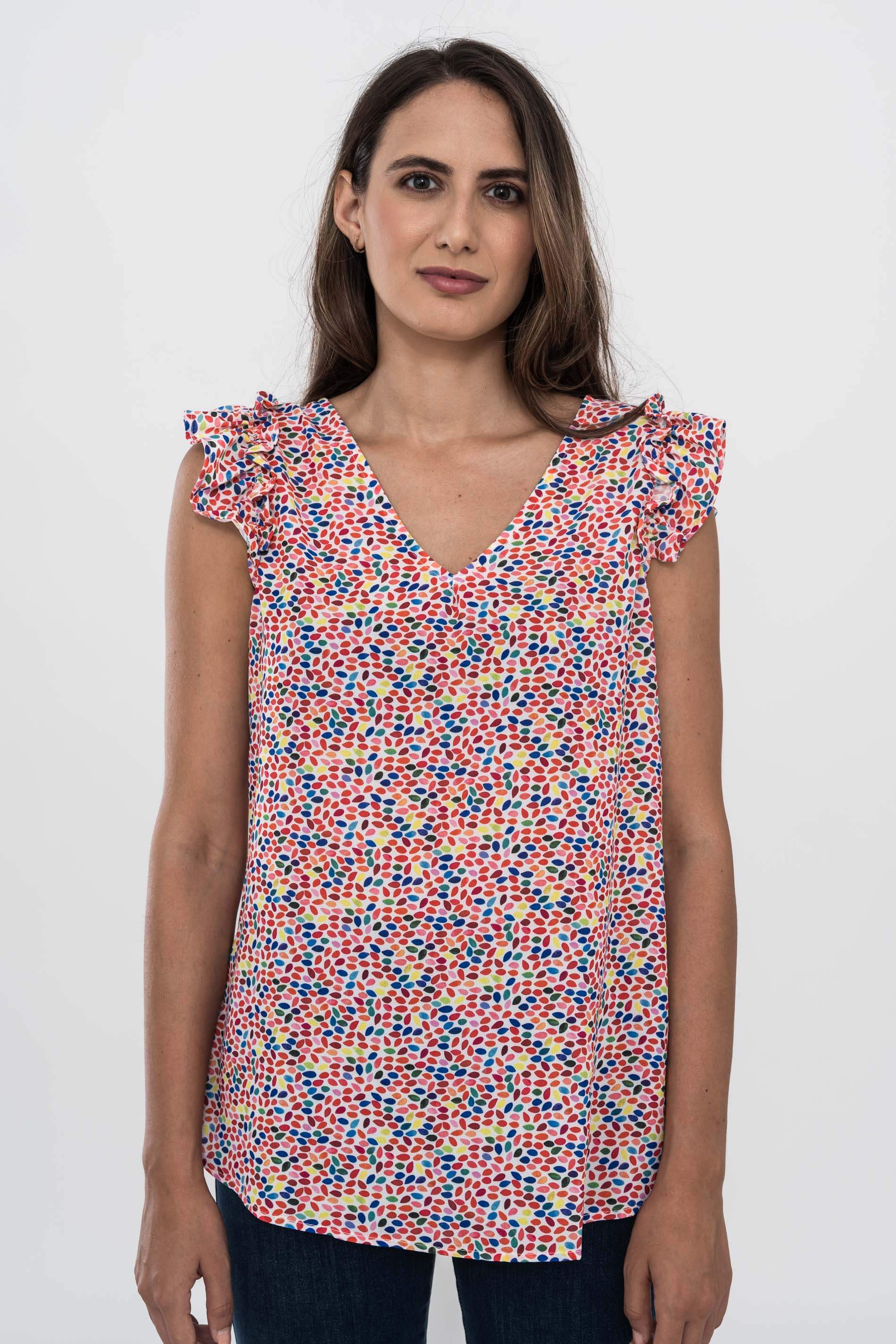 BLUSA PETALOS COLORES  MANGA SISA VOLANTES.