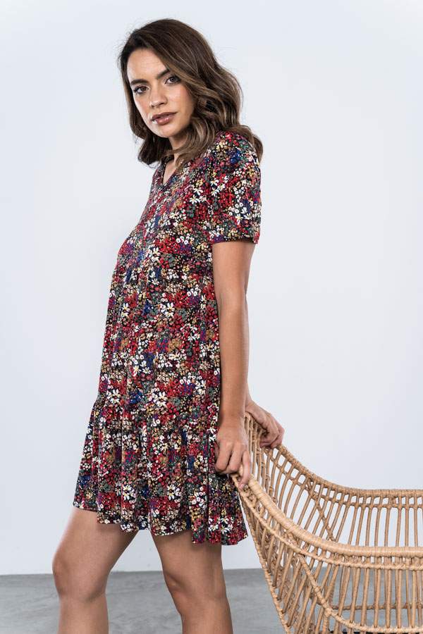 VESTIDO PUNTO CORTES FLORAL