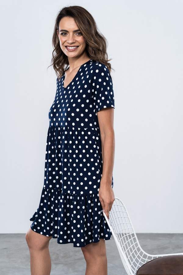 VESTIDO PUNTO CORTES TOPOS