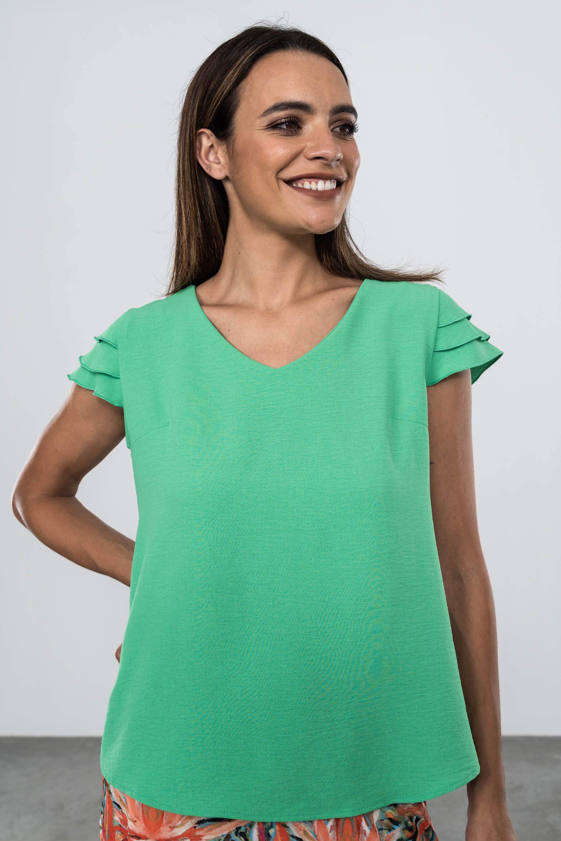 BLUSA MANGA 3 VOLANTES VERDE