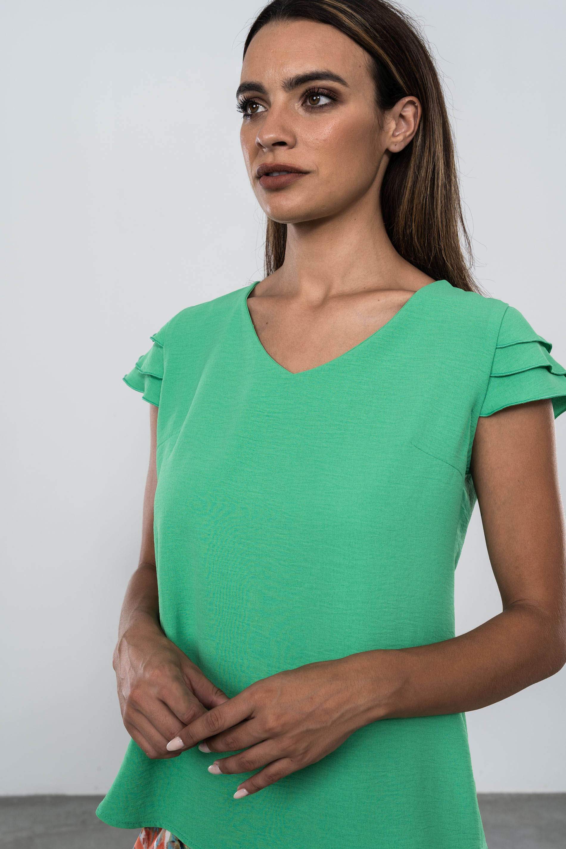 BLUSA MANGA 3 VOLANTES VERDE