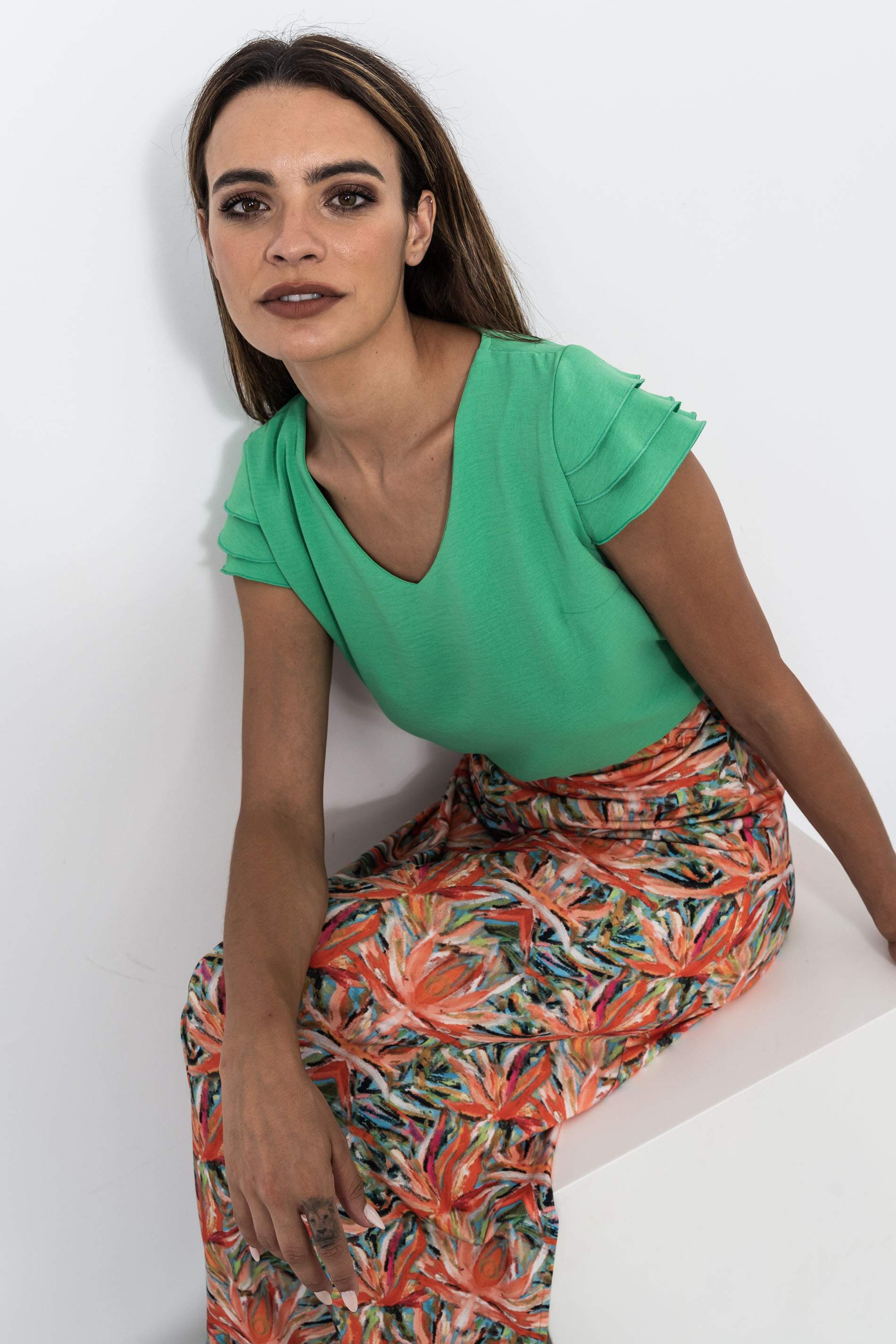 BLUSA MANGA 3 VOLANTES VERDE