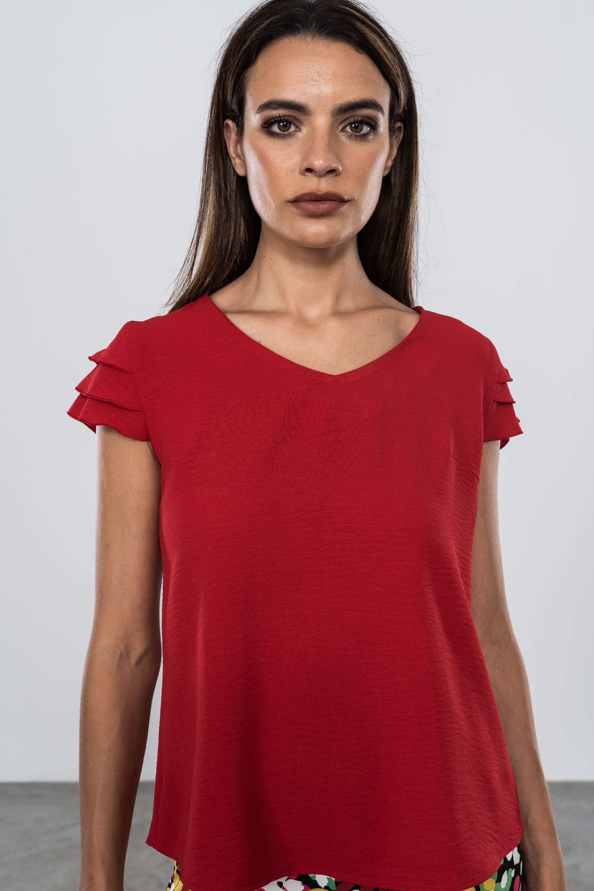 BLUSA MANGA 3 VOLANTES ROJO