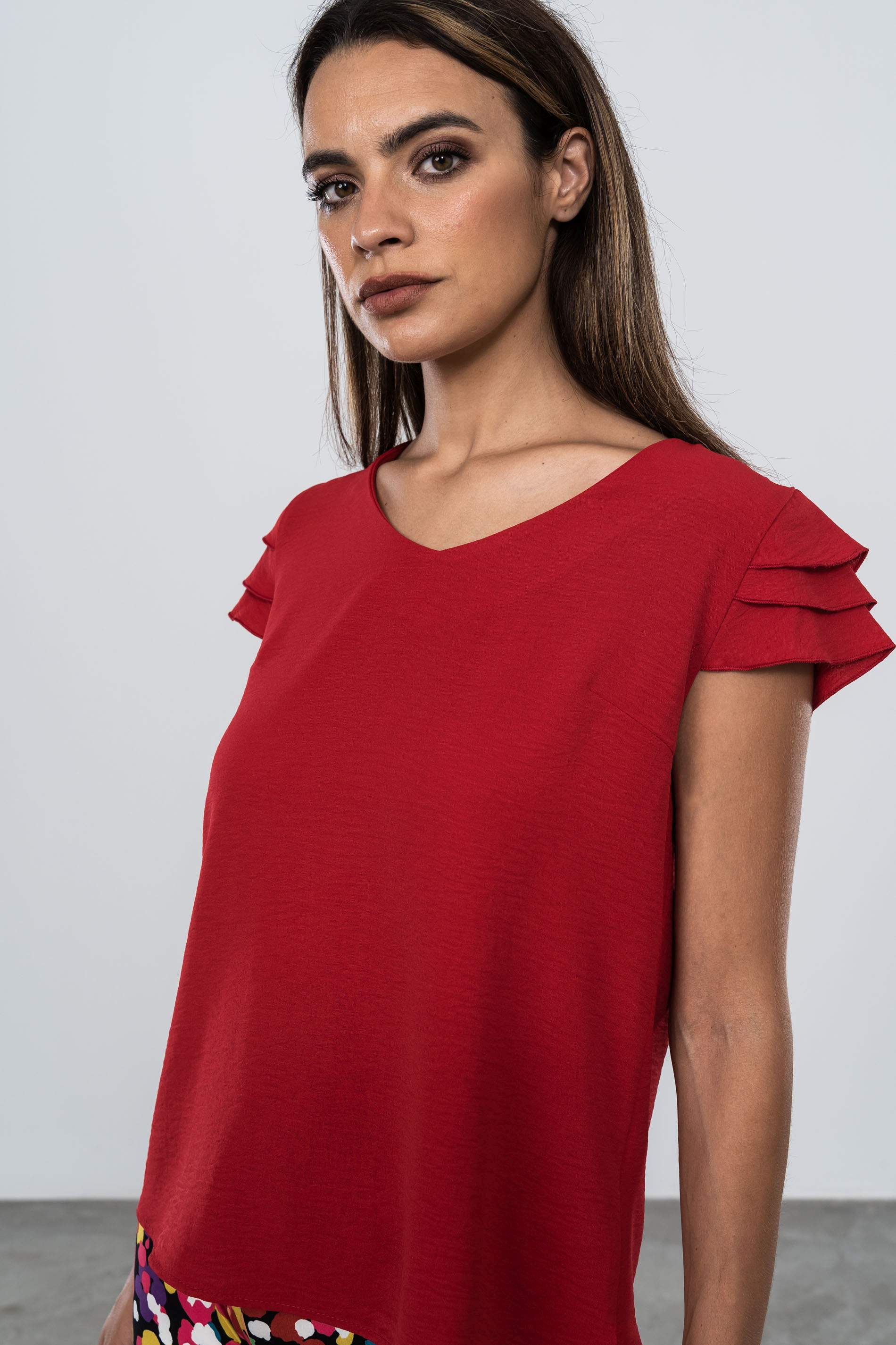 BLUSA MANGA 3 VOLANTES ROJO