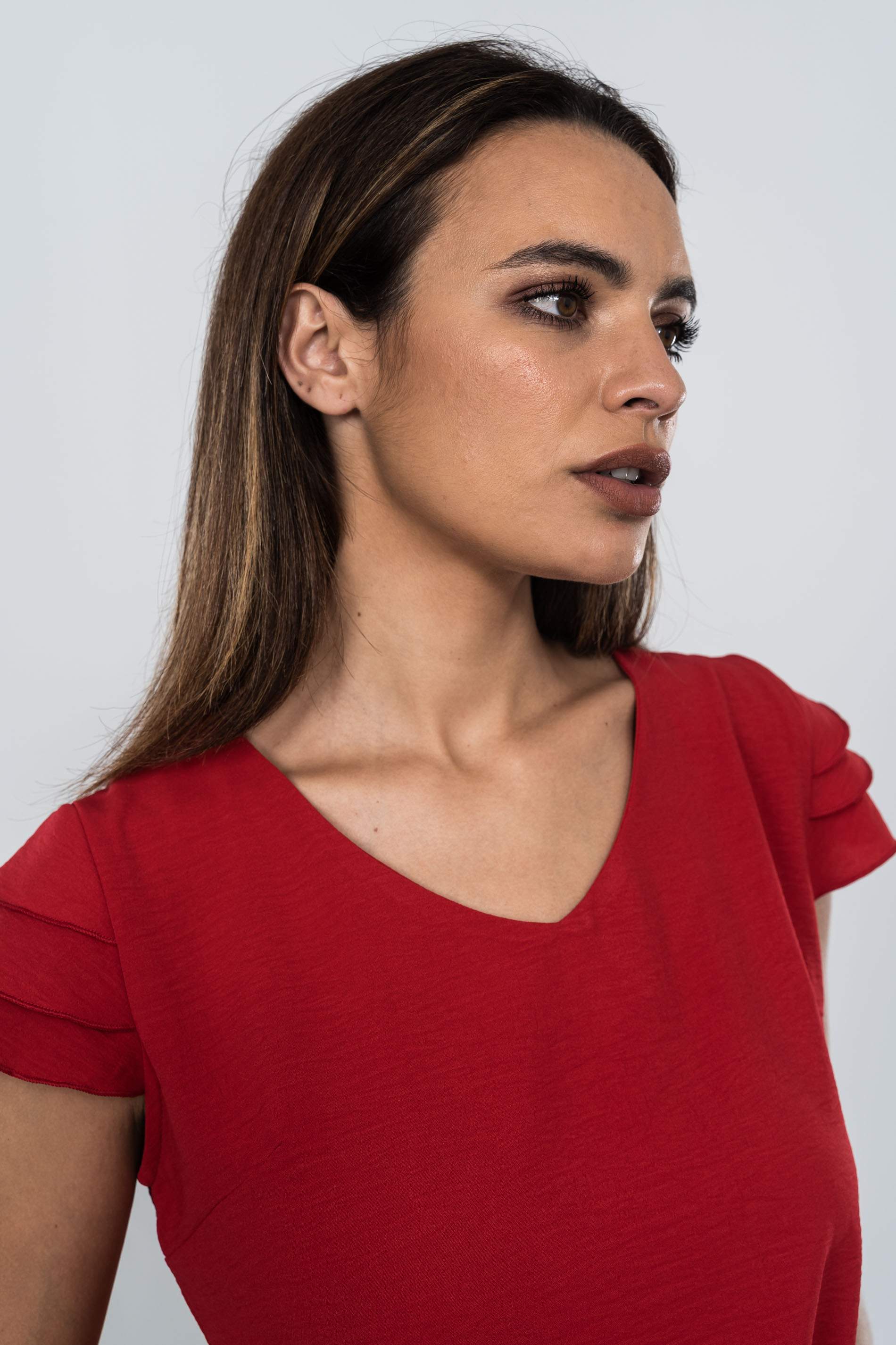 BLUSA MANGA 3 VOLANTES ROJO