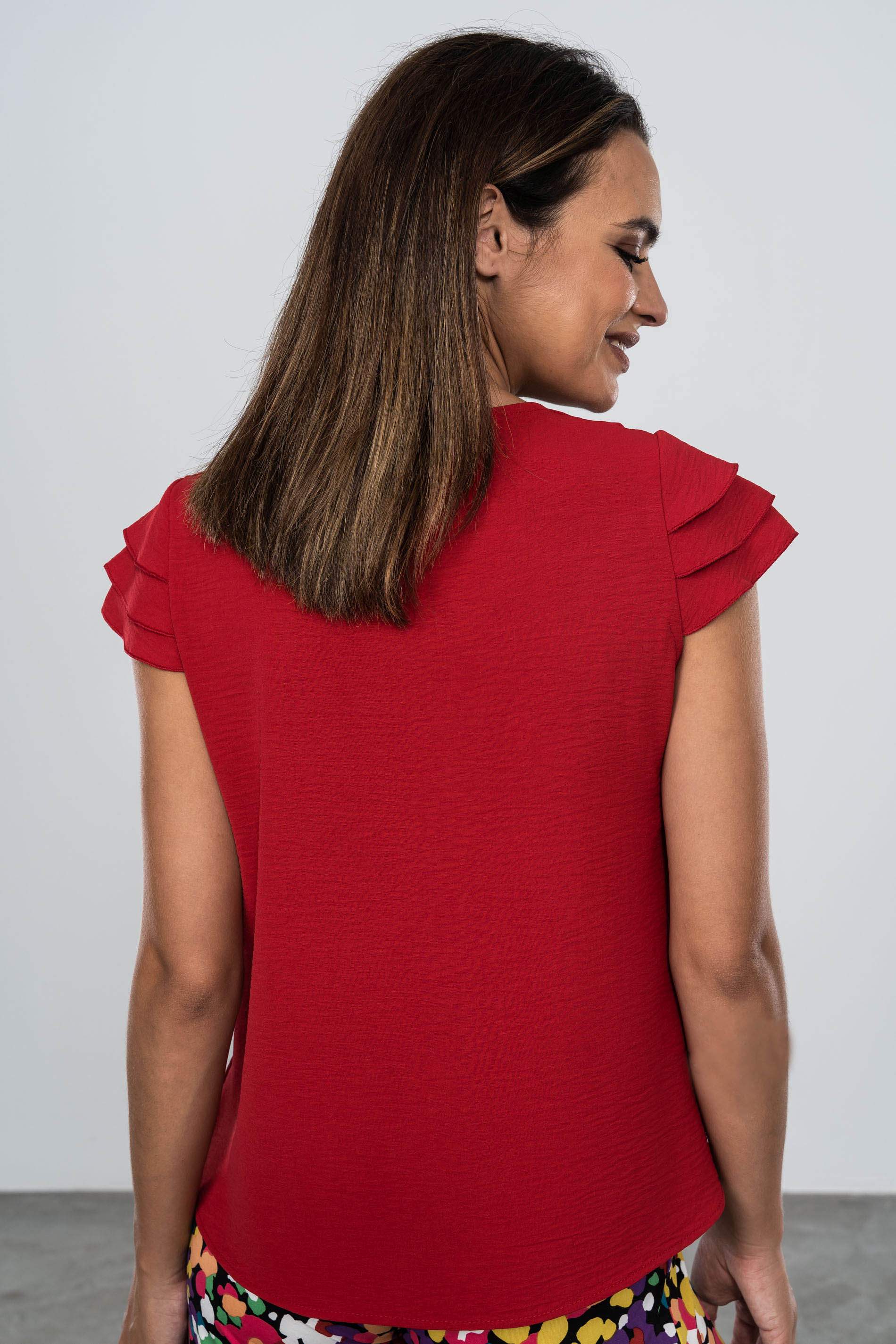 BLUSA MANGA 3 VOLANTES ROJO