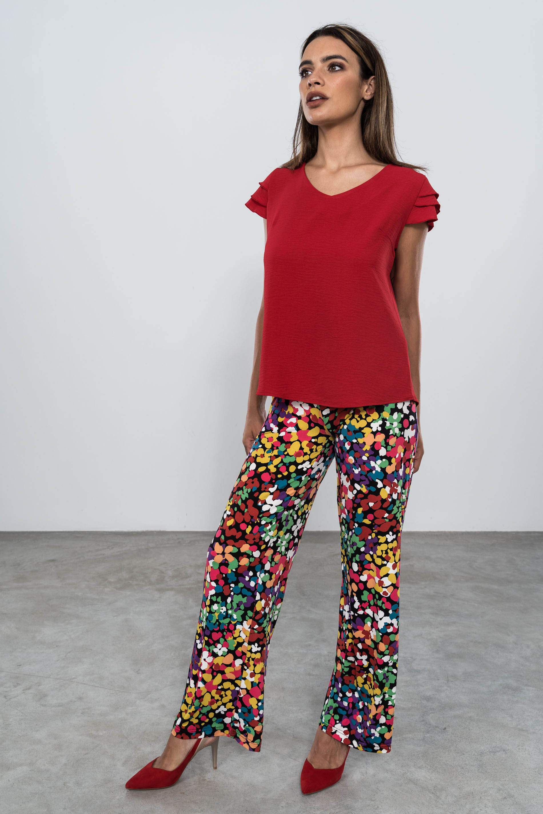 BLUSA MANGA 3 VOLANTES ROJO