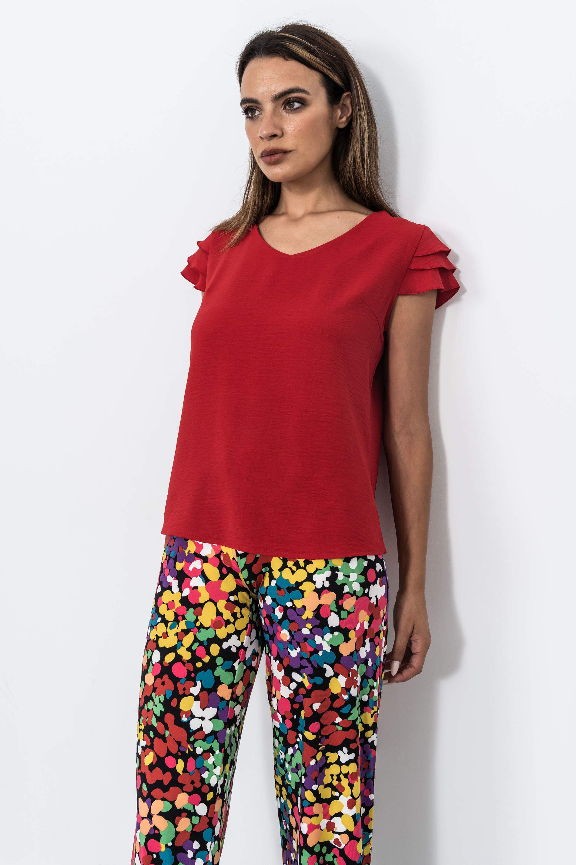 BLUSA MANGA 3 VOLANTES ROJO