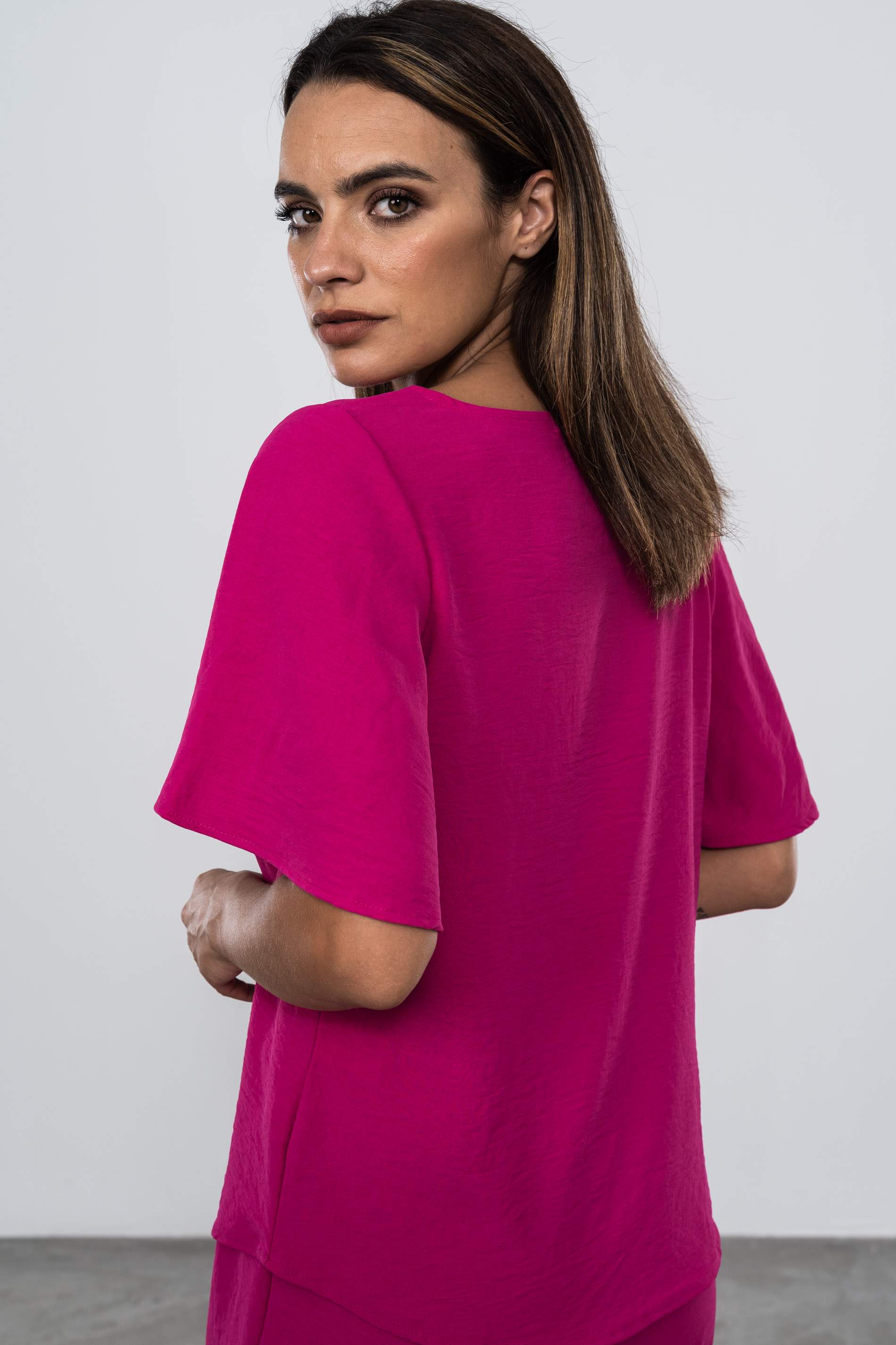 BLUSA MANGA CAPA REDONDO BUGANVILLA.