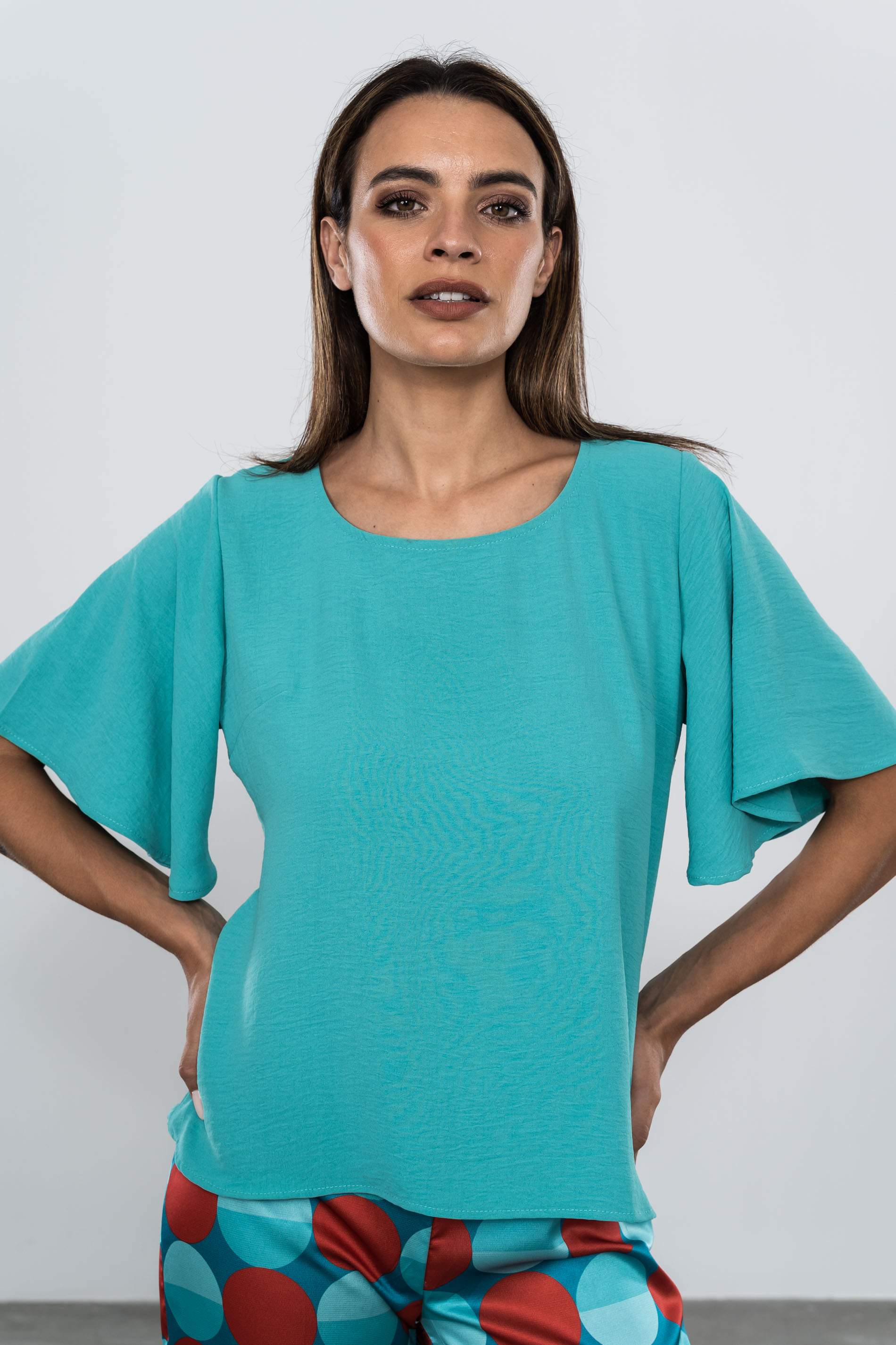 BLUSA MANGAS CAPA CUE. REDONDO AGUA