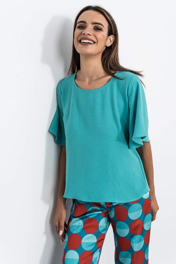 BLUSA MANGAS CAPA CUE. REDONDO AGUA