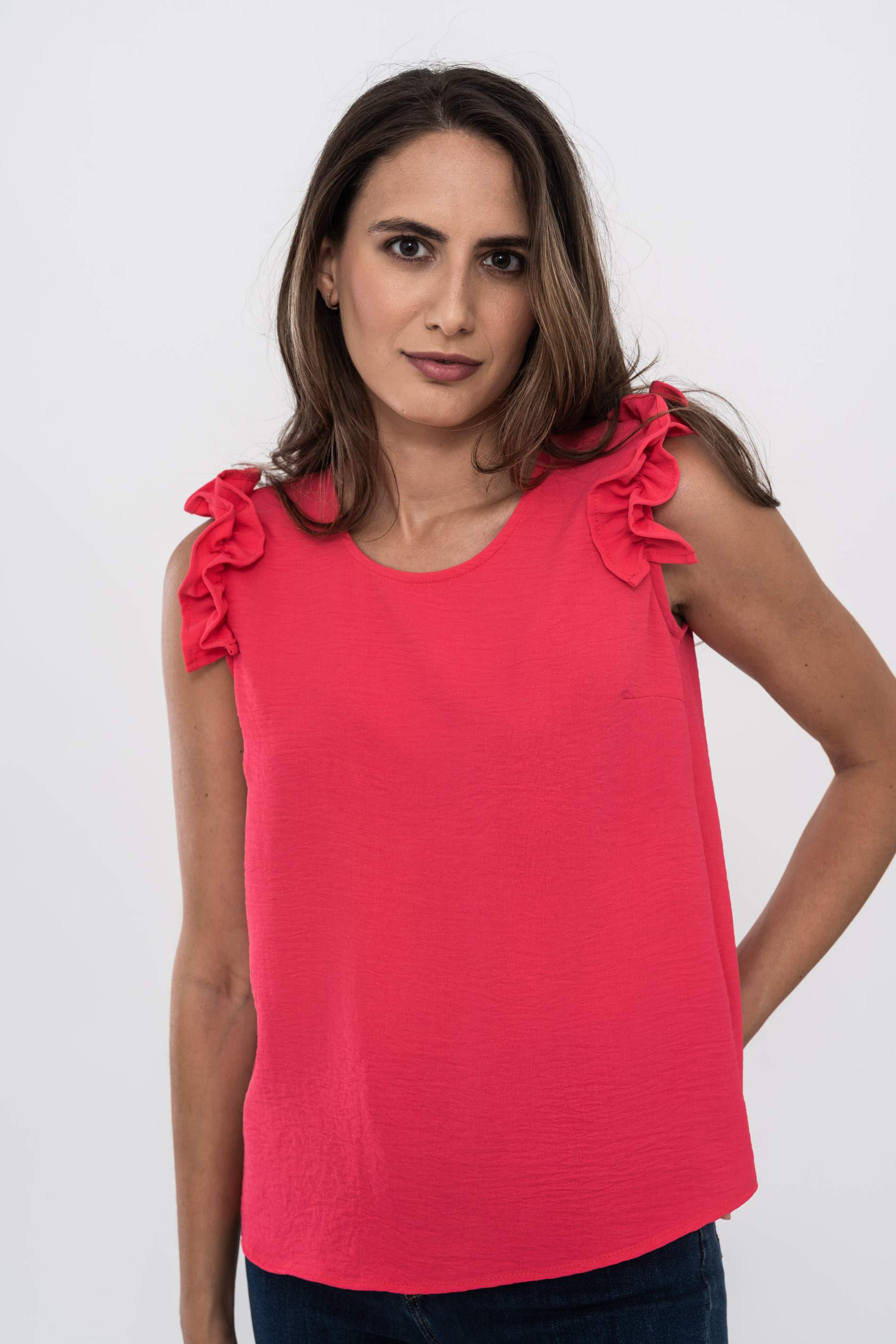 BLUSA SISAS VOLANTE FRESA.