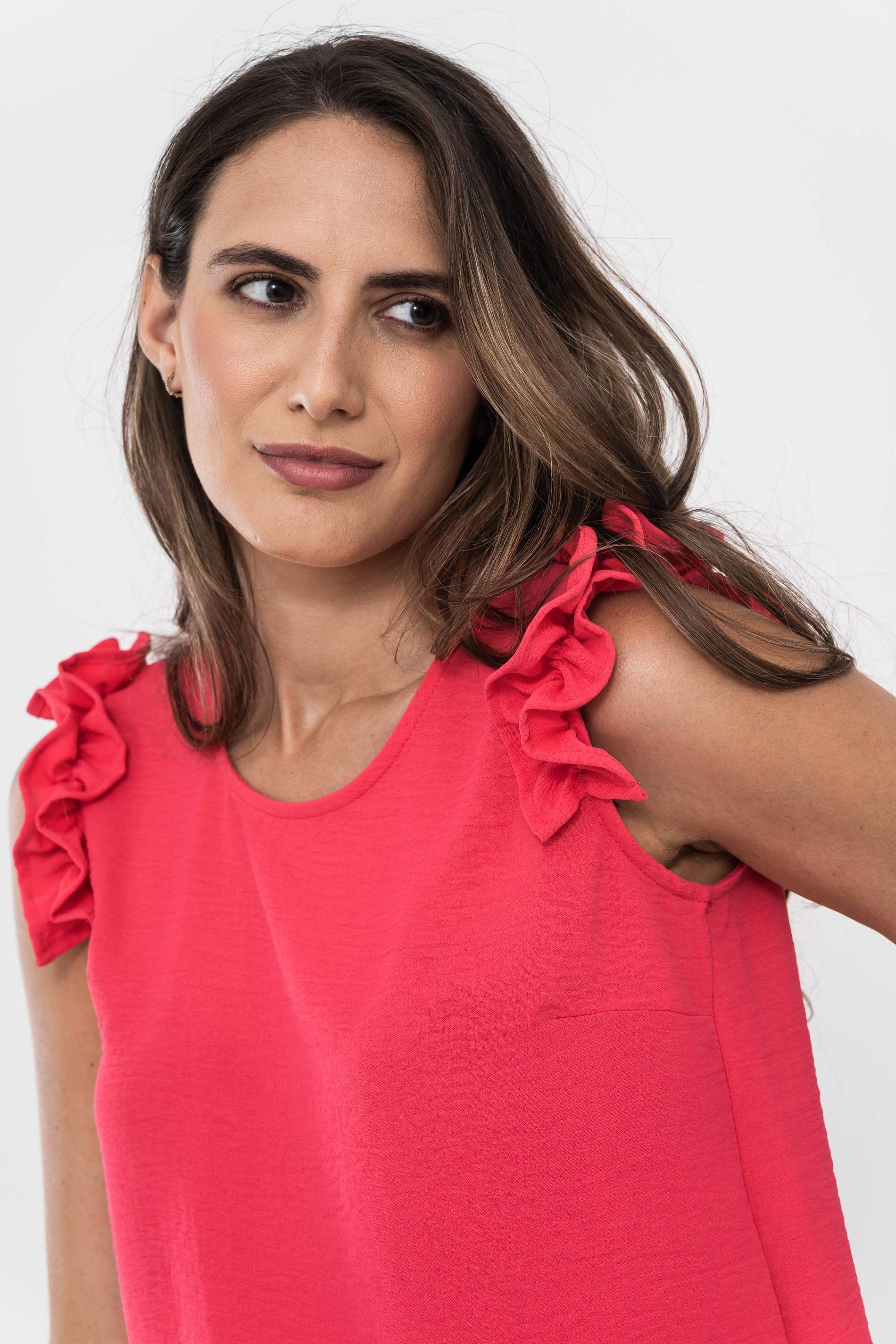 BLUSA SISAS VOLANTE FRESA.