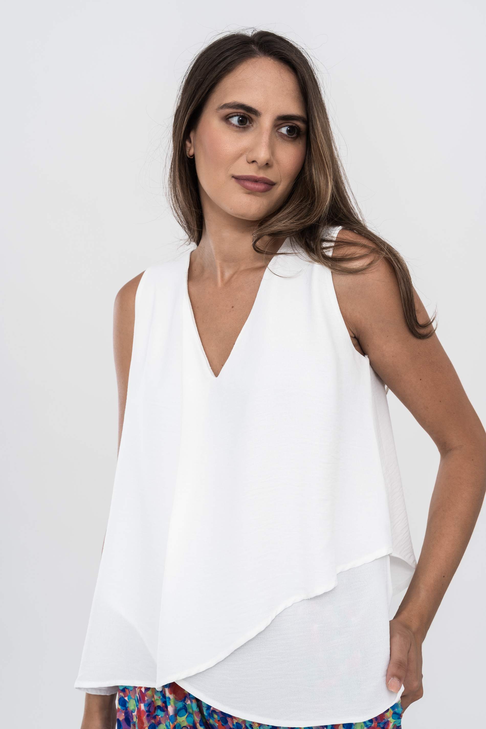 BLUSA DOBLE CAPA CUE PICO BLANCO