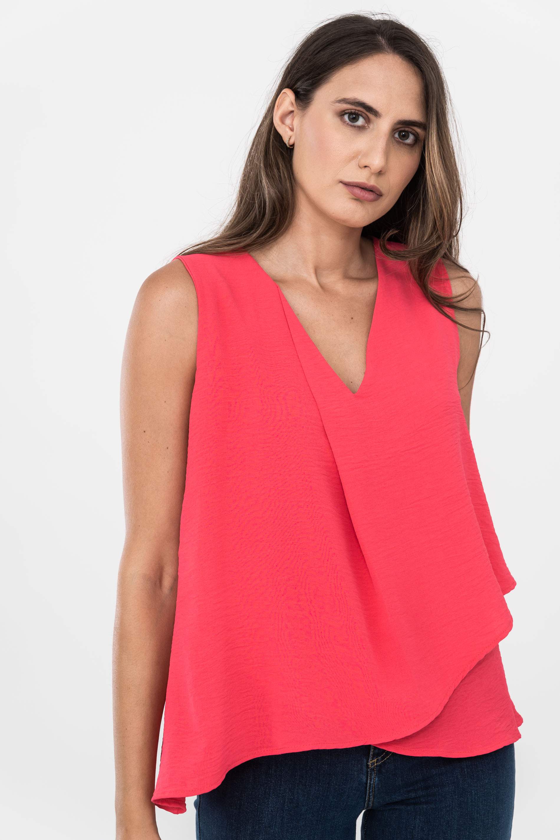 BLUSA DOBLE CAPA CU  PICO FRESA
