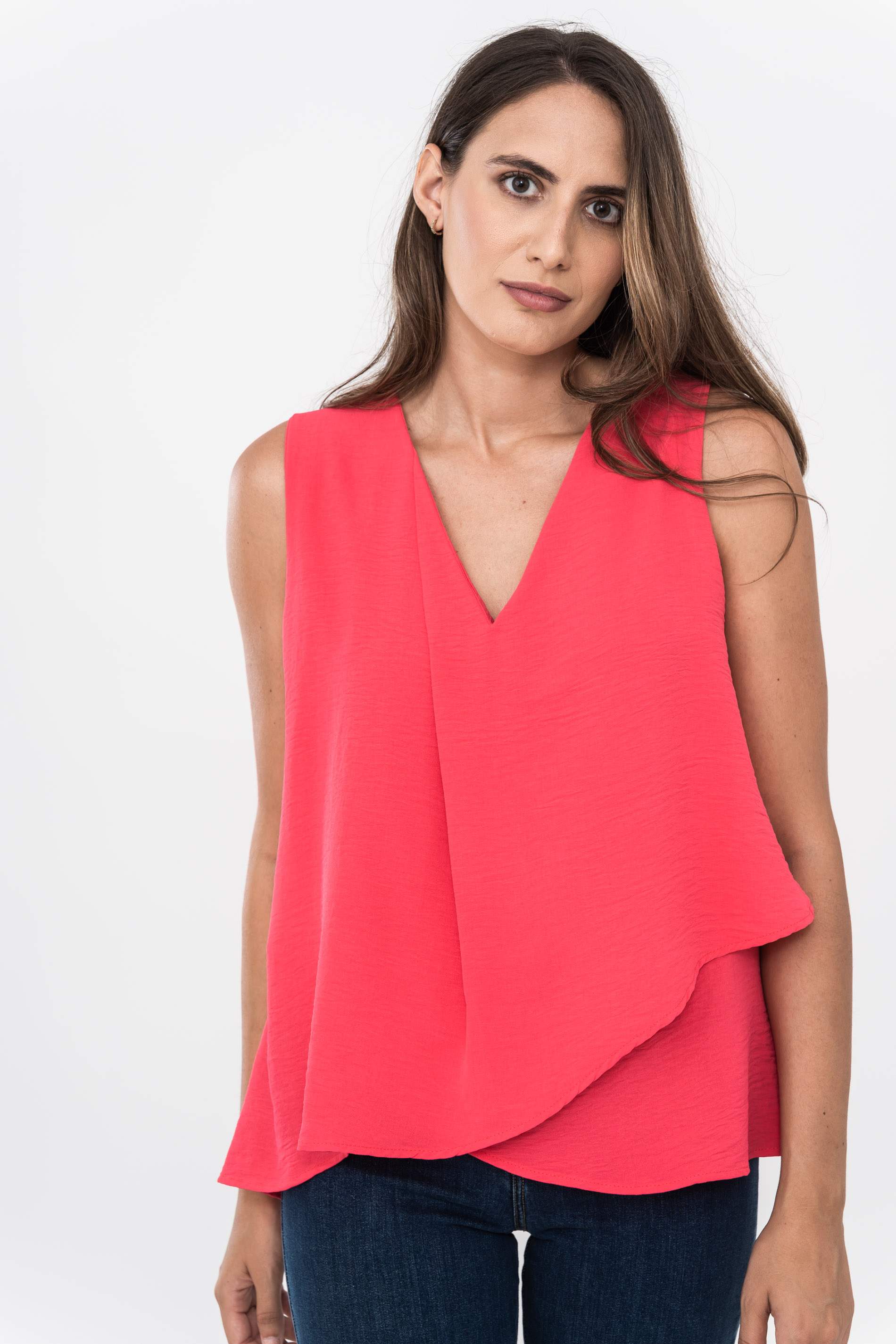 BLUSA DOBLE CAPA CU PICO FRESA