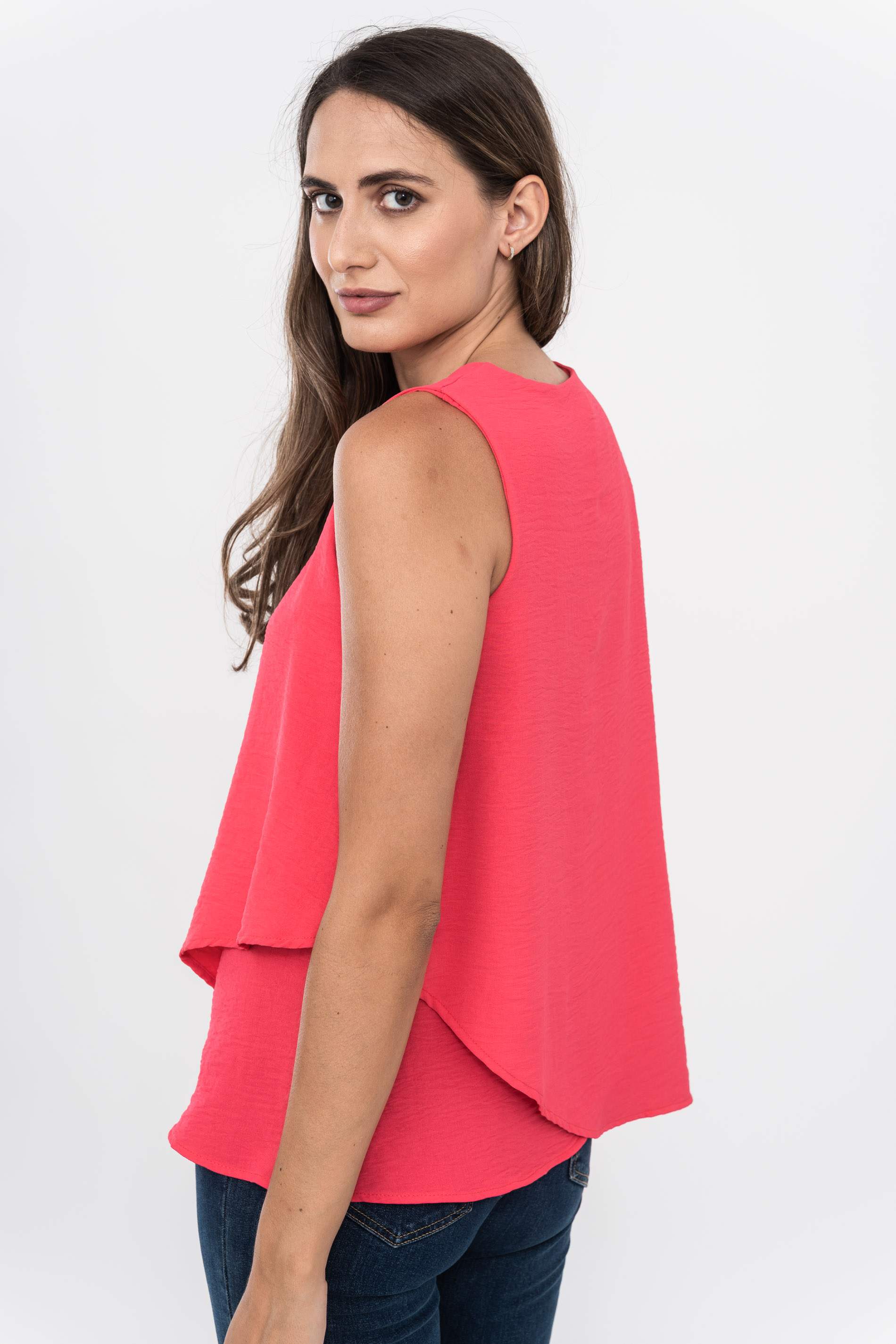 BLUSA DOBLE CAPA CU PICO FRESA