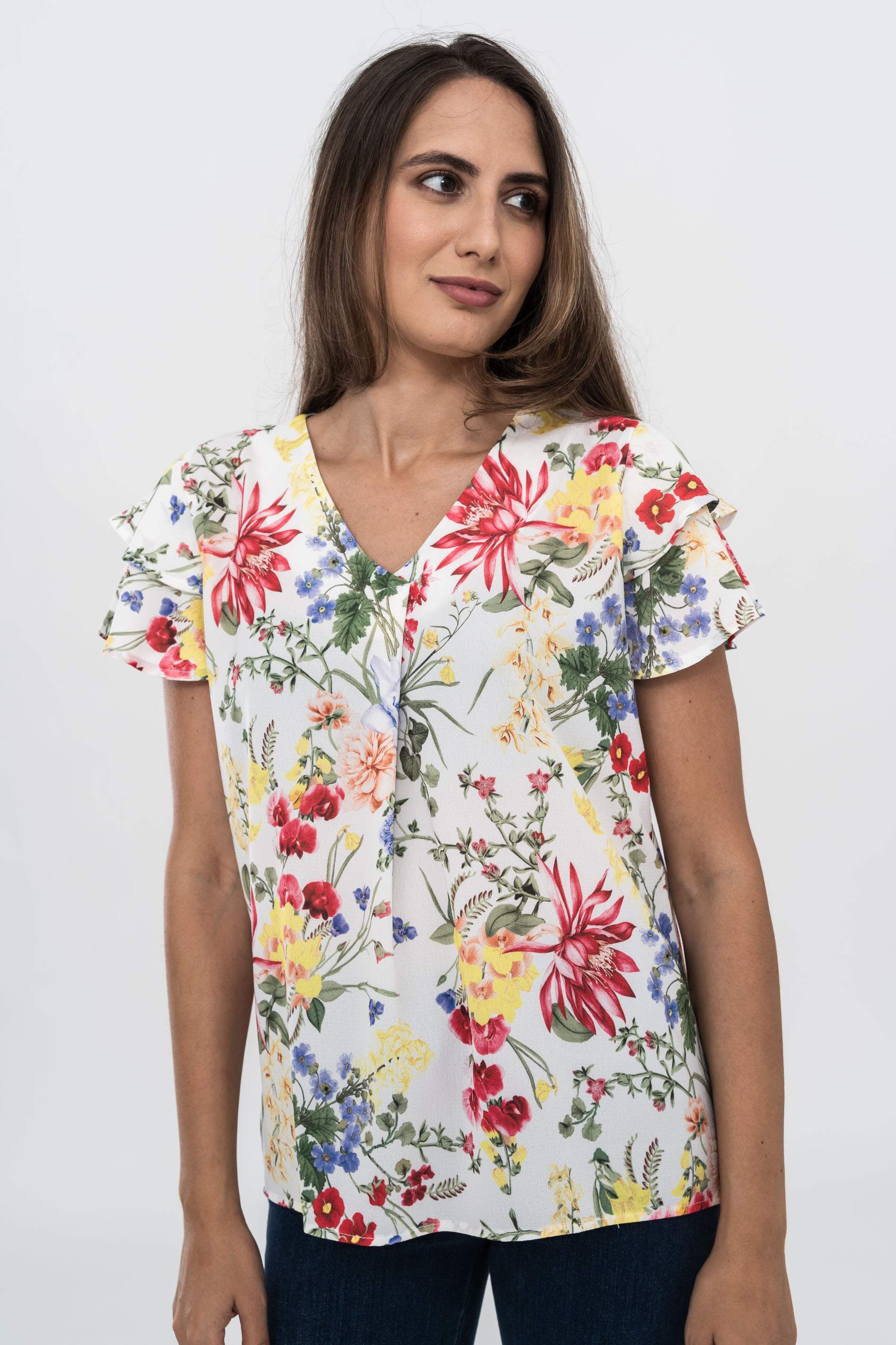 BLUSA DOBLE MANGA FLORAL.