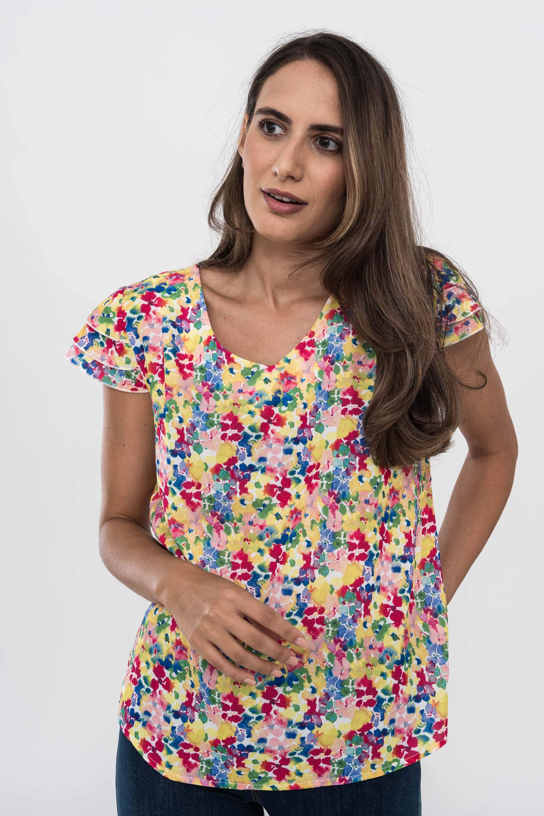 BLUSA MANGA 3 VOLANTES ACUARELA