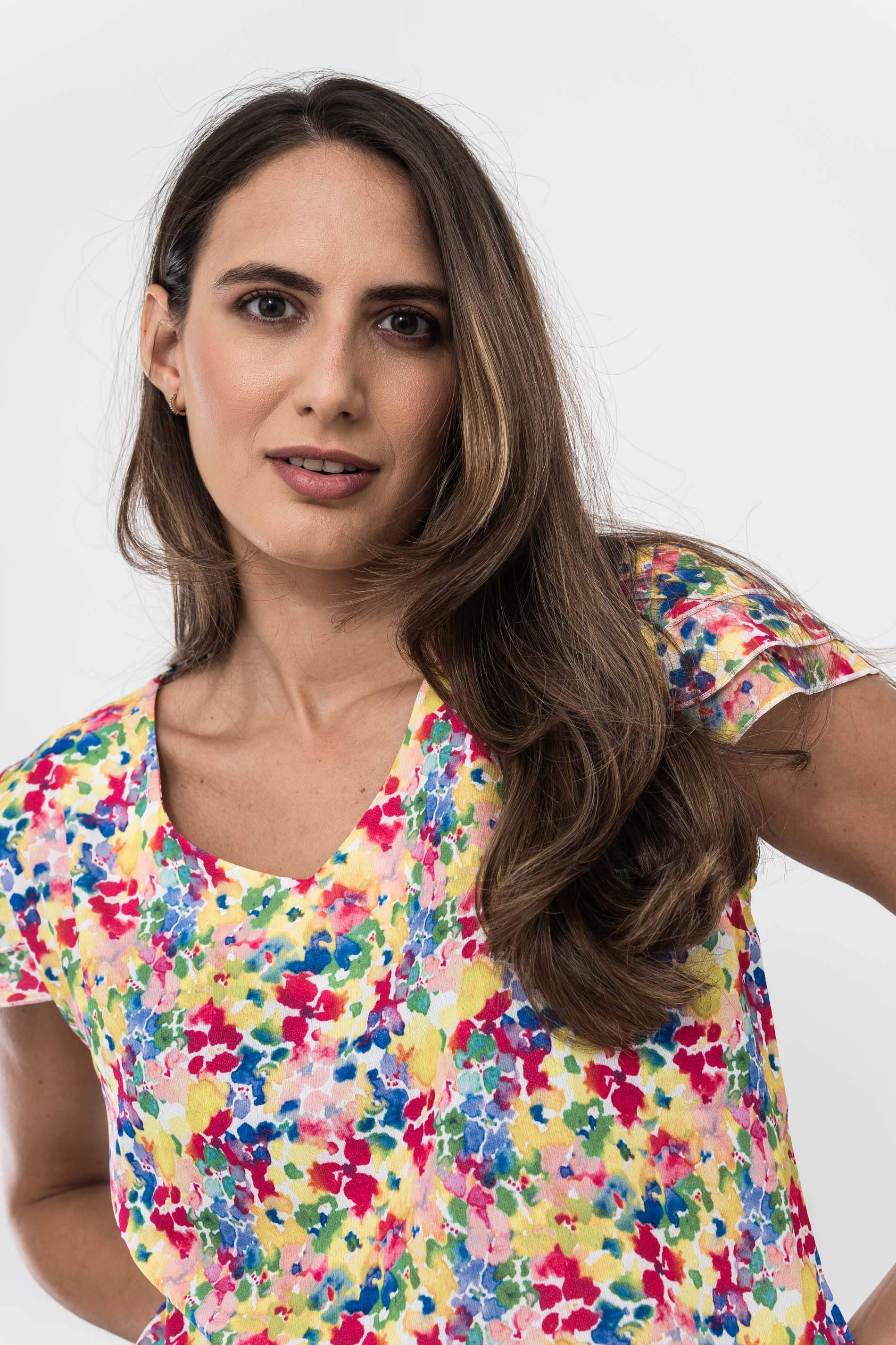 BLUSA MANGA 3 VOLANTES ACUARELA