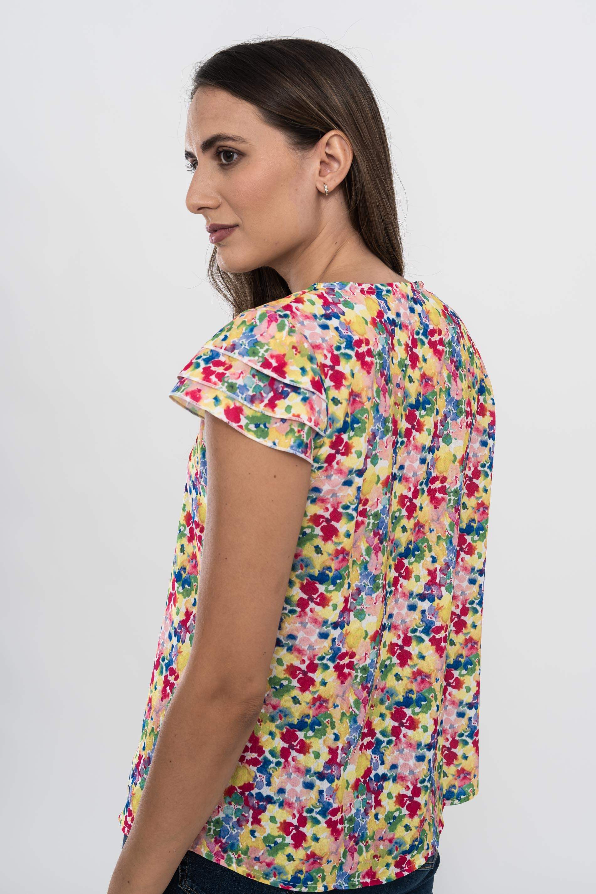 BLUSA MANGA 3 VOLANTES ACUARELA
