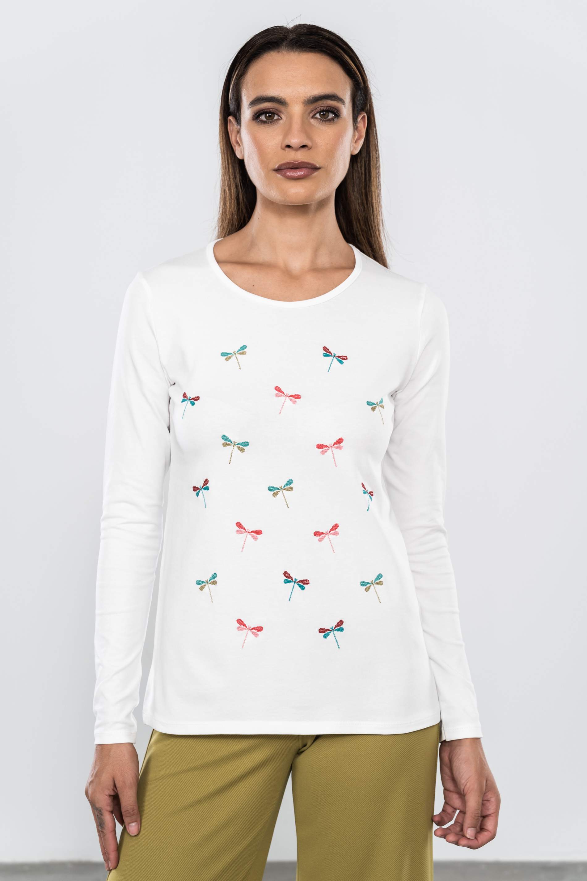 CAMISETA BORDADA LIBELULAS CRUDO