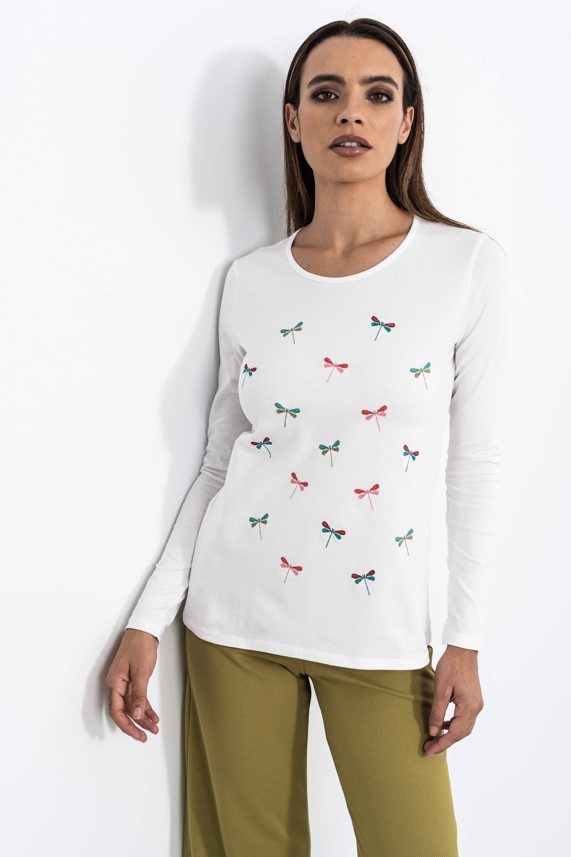 CAMISETA BORDADA LIBELULAS CRUDO