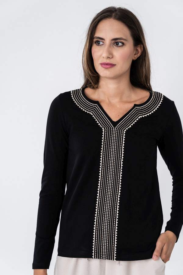 CAMISETA BORDADA CENEFA MONOCOL NEGRO