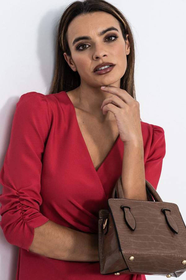 BOLSO TOTE MINI EFECTO COCO MARRON