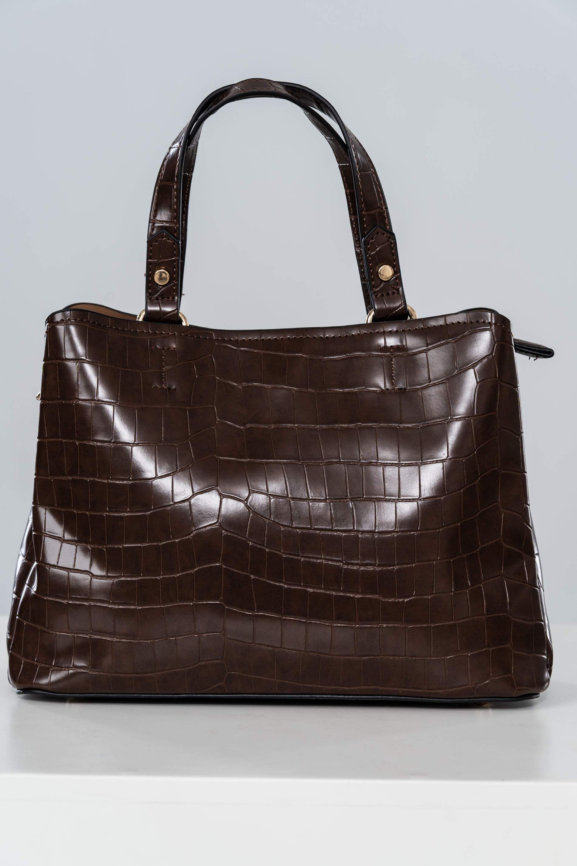 BOLSO DOBLE ASA EFECTO COCO MARRON