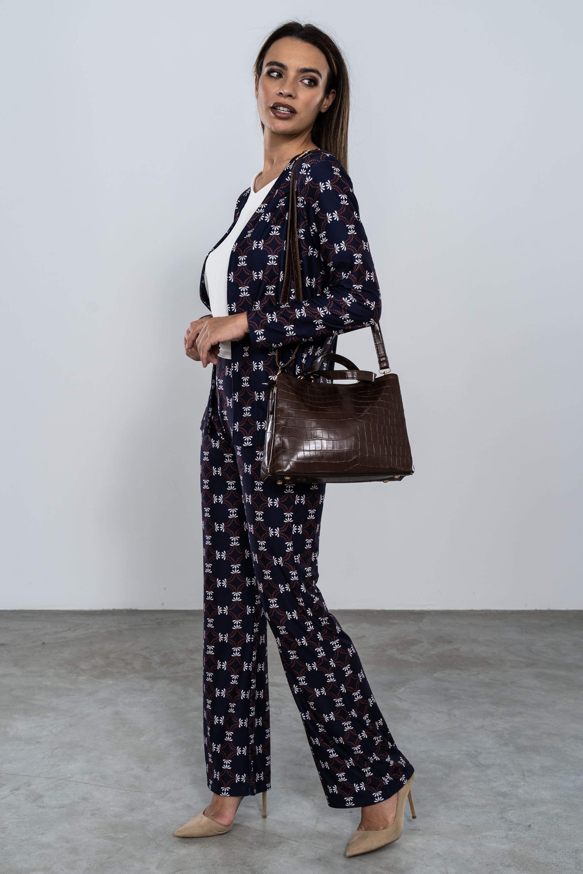 BOLSO DOBLE ASA EFECTO COCO MARRON