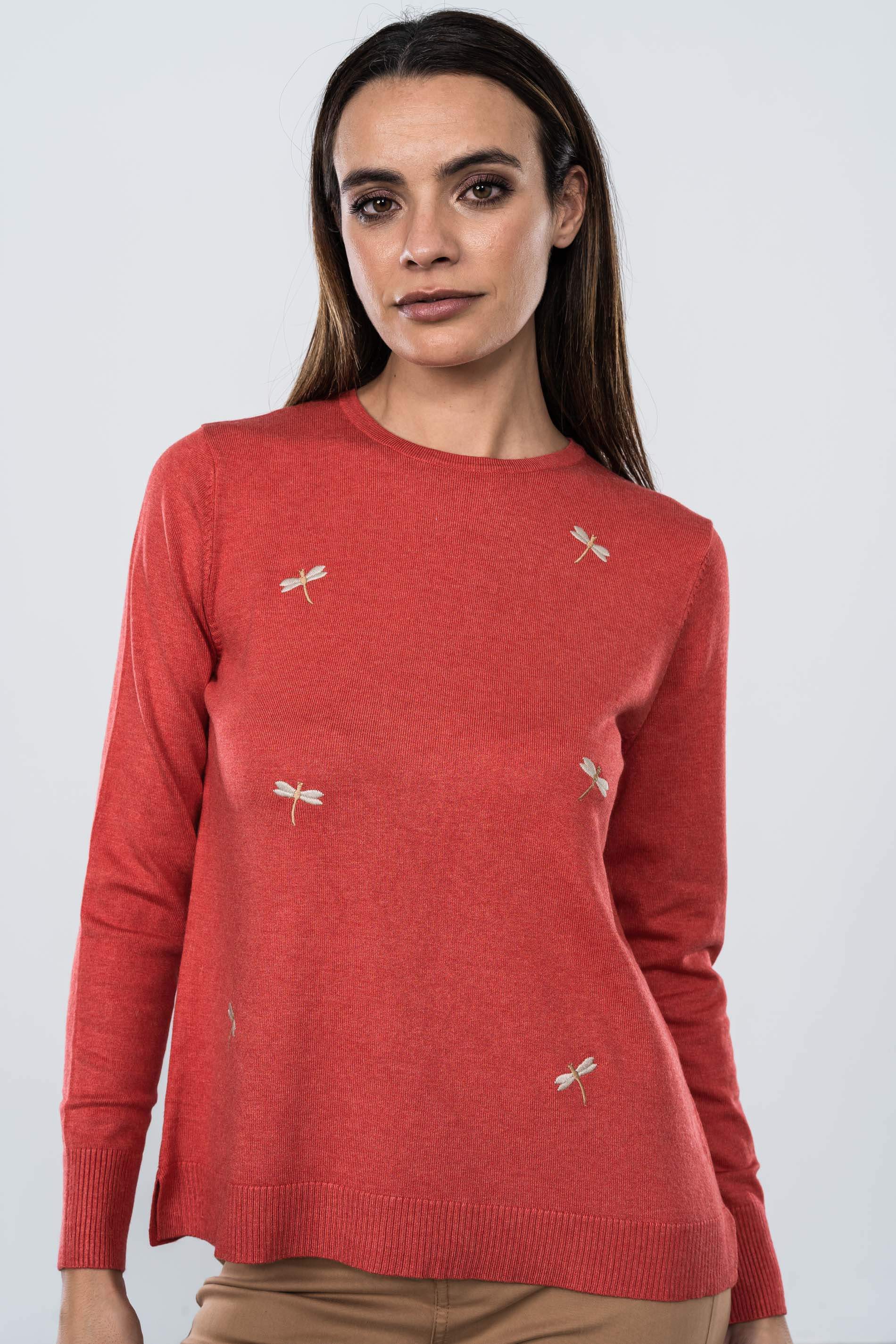 JERSEY BORDADO LIBELULAS CORAL