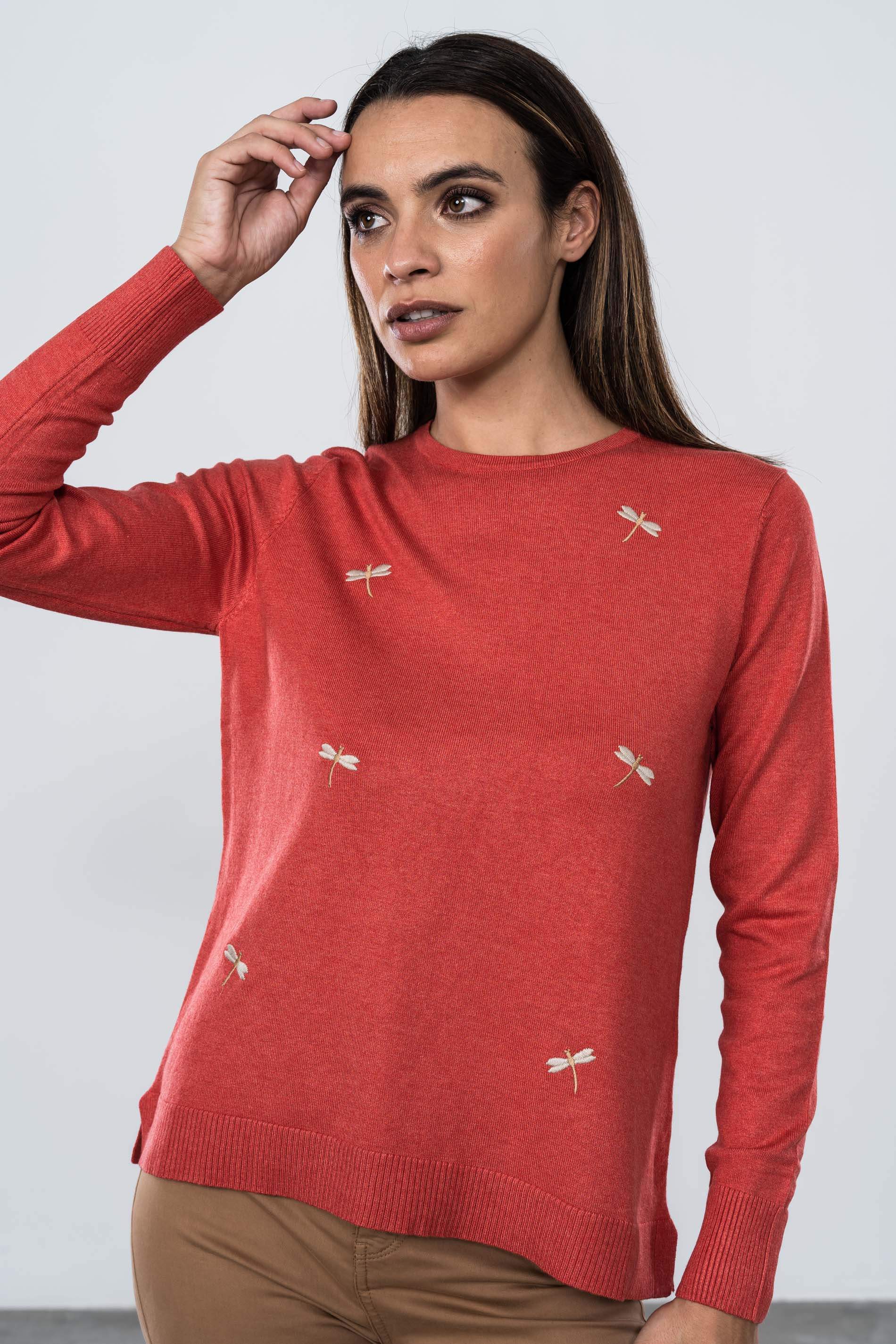 JERSEY BORDADO LIBELULAS CORAL