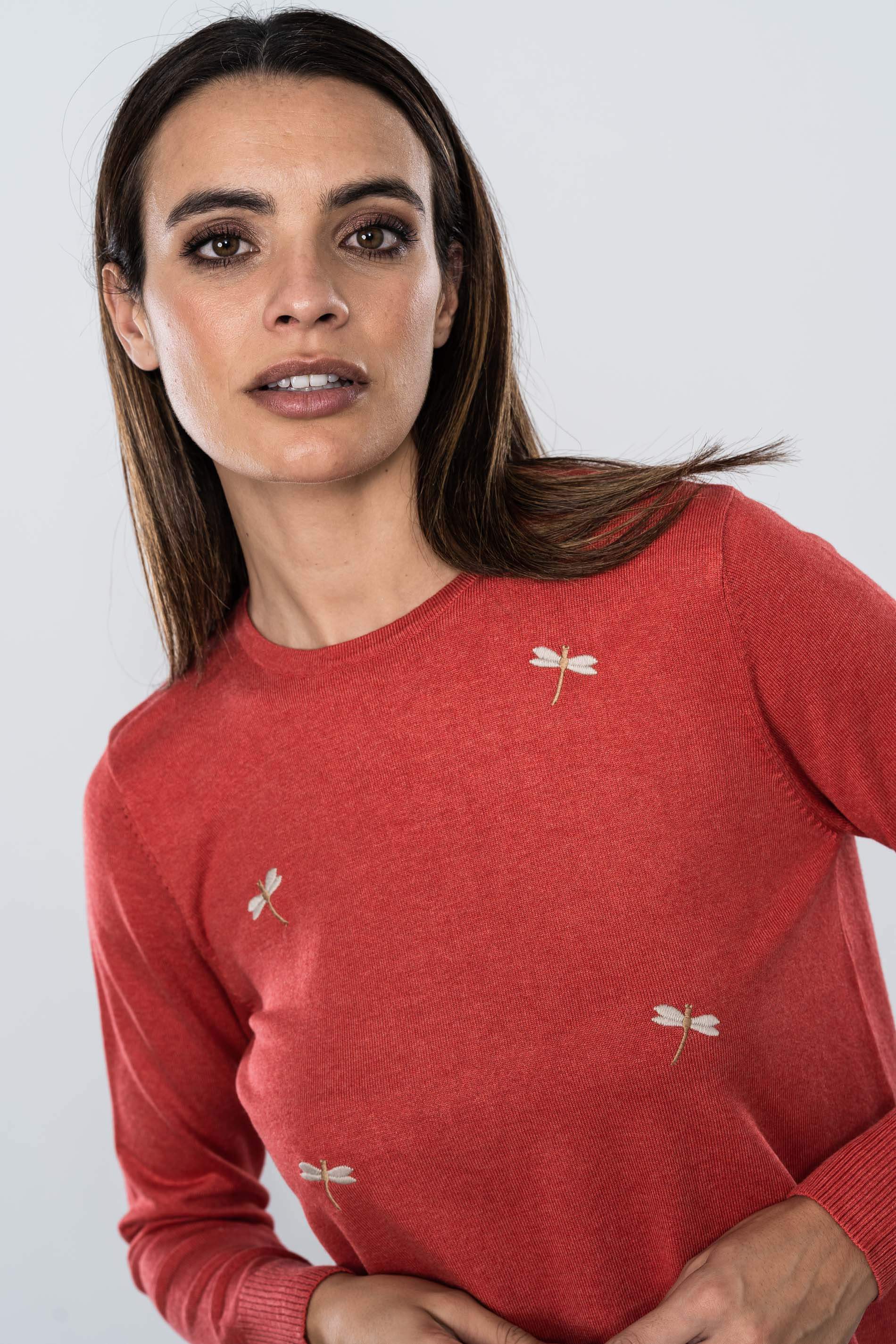 JERSEY BORDADO LIBELULAS CORAL