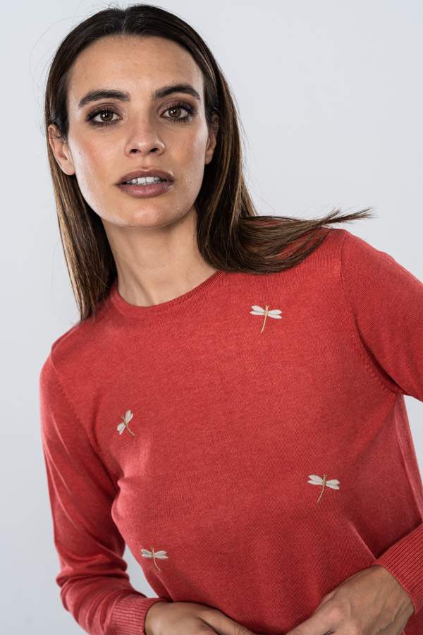 JERSEY BORDADO LIBELULAS CORAL