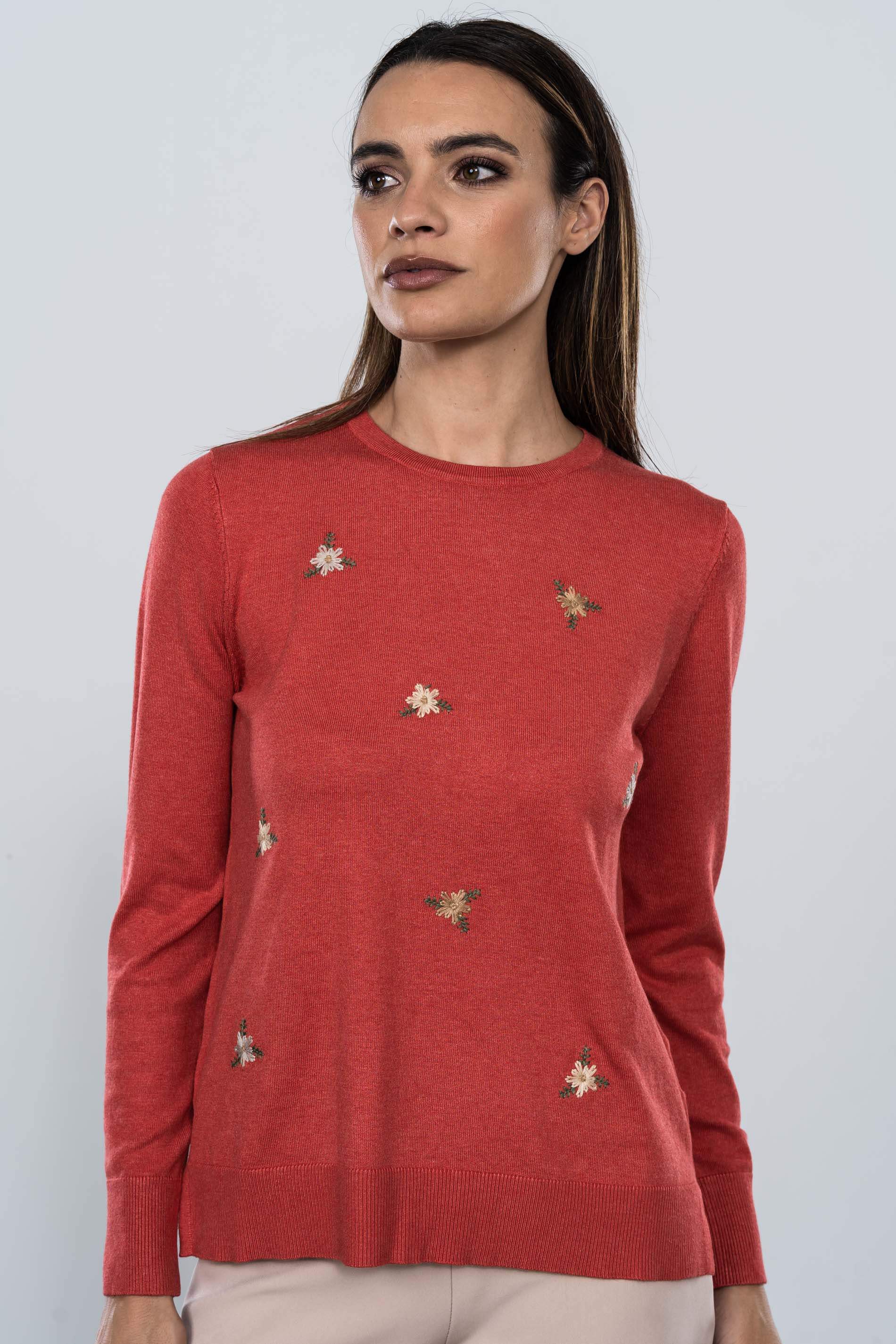 JERSEY BORDADO FLORES COLORES CORAL