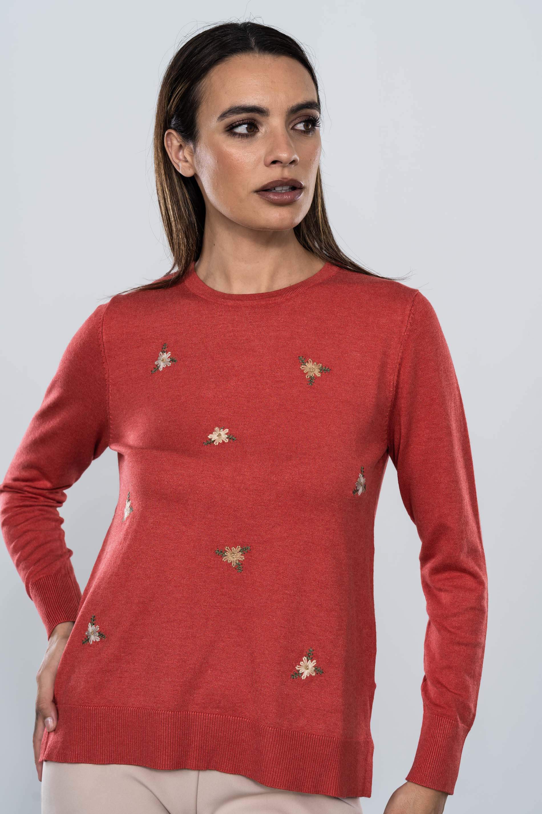 JERSEY BORDADO FLORES COLORES CORAL