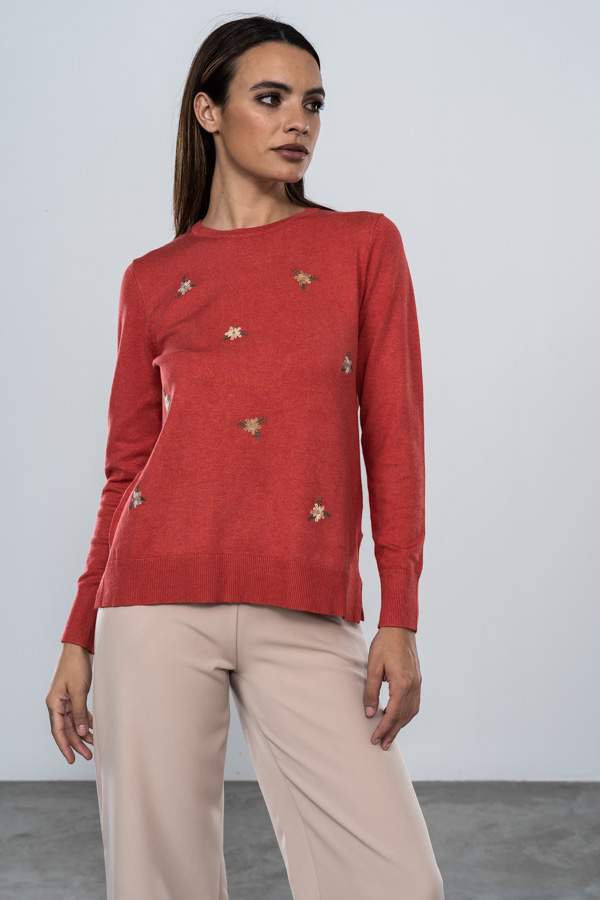 JERSEY BORDADO FLORES COLORES CORAL