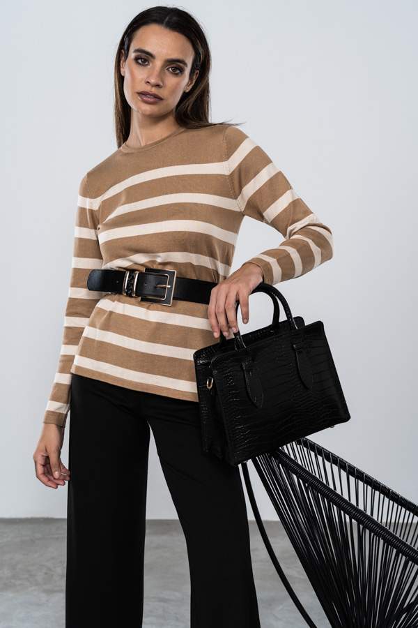 JERSEY CUELLO CAJA RAYAS CAMEL