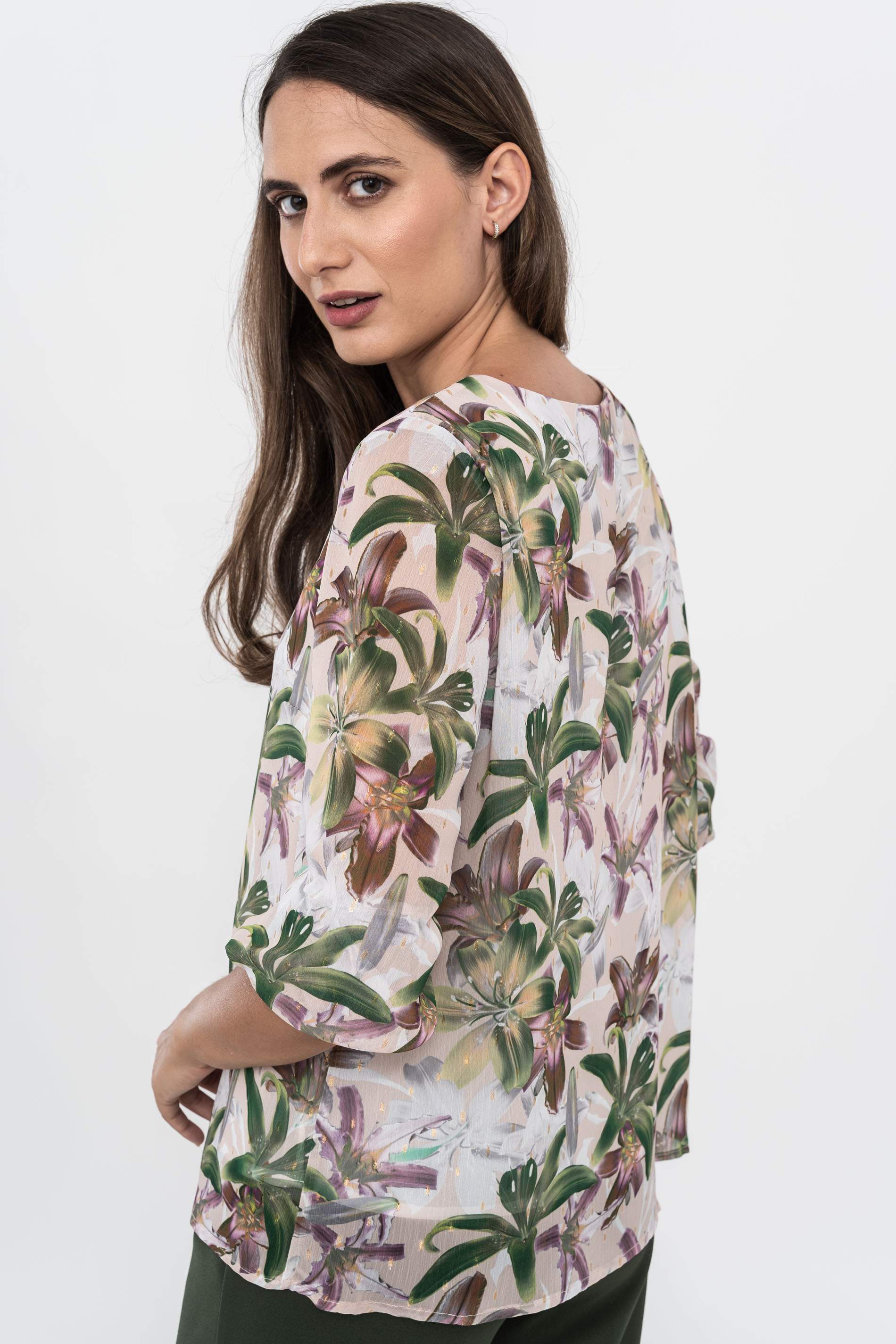 BLUSA FLORAL DETALLE LUREX VERDE