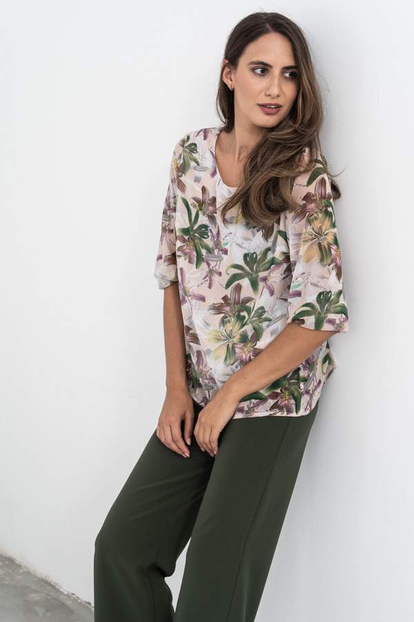 BLUSA FLORAL DETALLE LUREX VERDE
