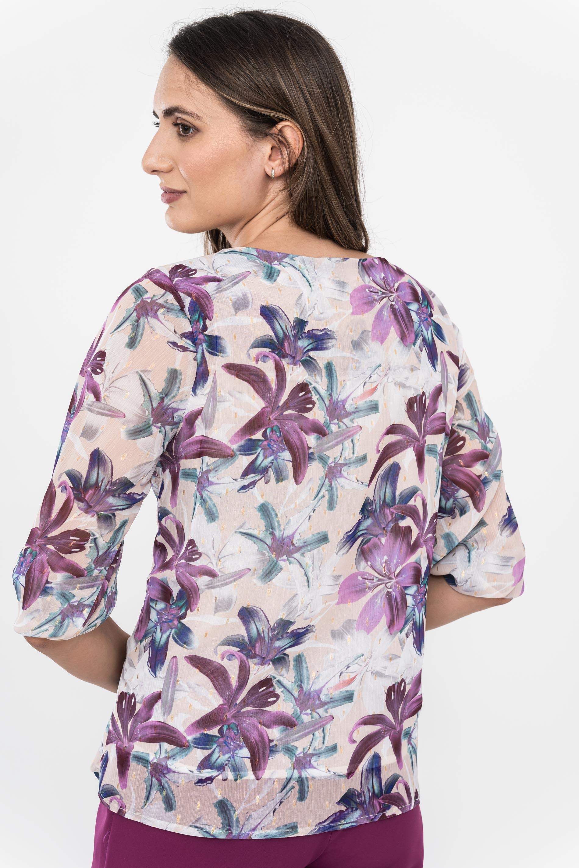 BLUSA FLORAL DETALLE LUREX MALVA